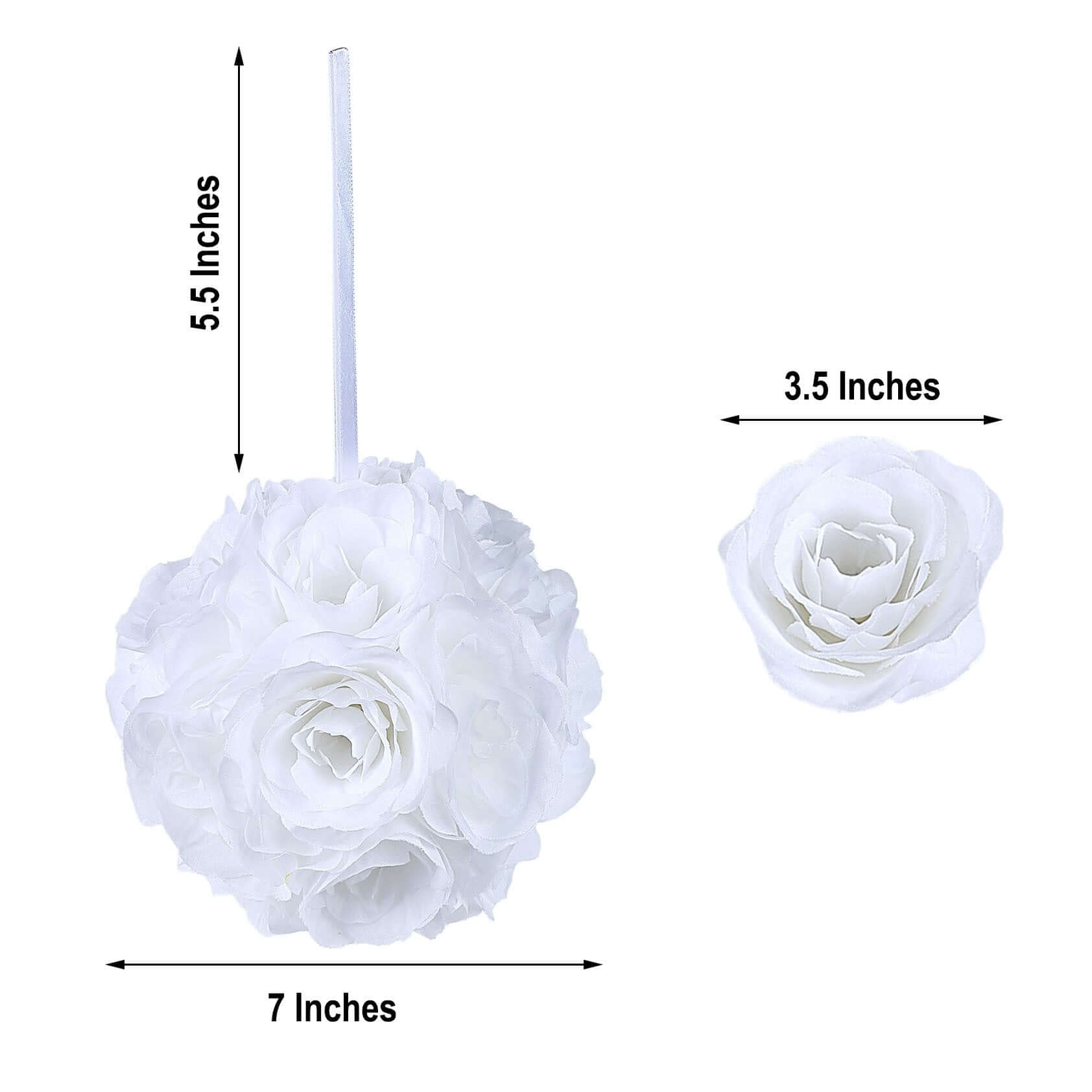 2-Pack Set of 7-Inch White Artificial Silk Rose Kissing Faux Flower Balls