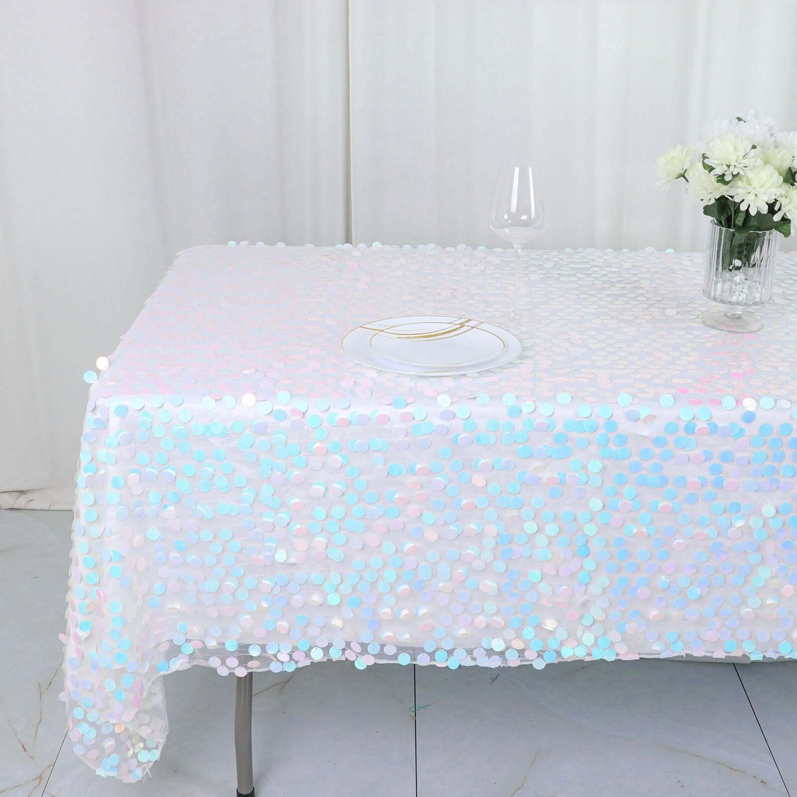 Big Payette Modern Gathering Design - Iridescent Blue Sequin Rectangle Tablecloth 60x102