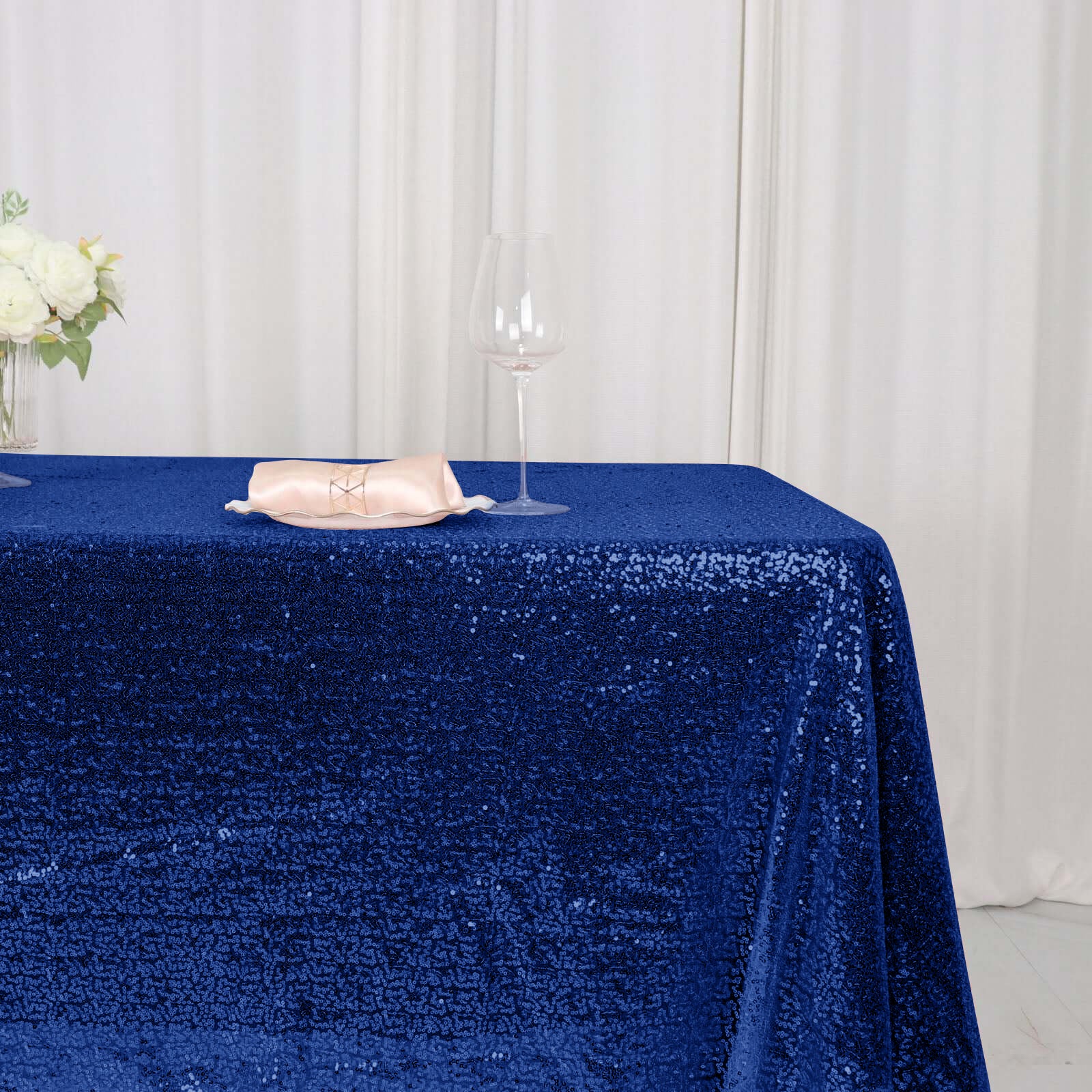 Hot Deal! Royal Blue Sequin Rectangle Tablecloth 60x126 - Glittering Finish