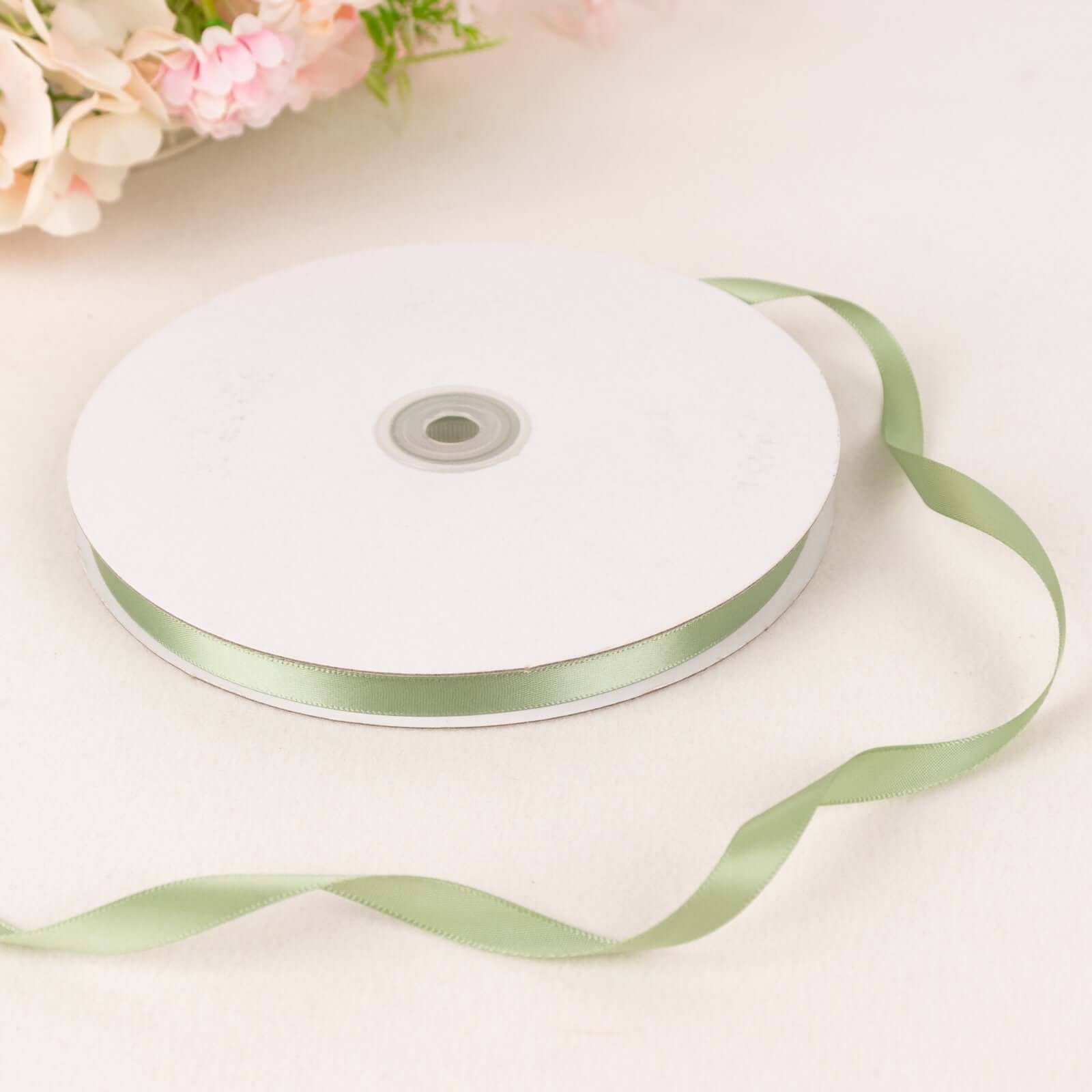 Hot! 100 Yards 3/8 Sage Green Single - Face Decorative Satin Ribbon