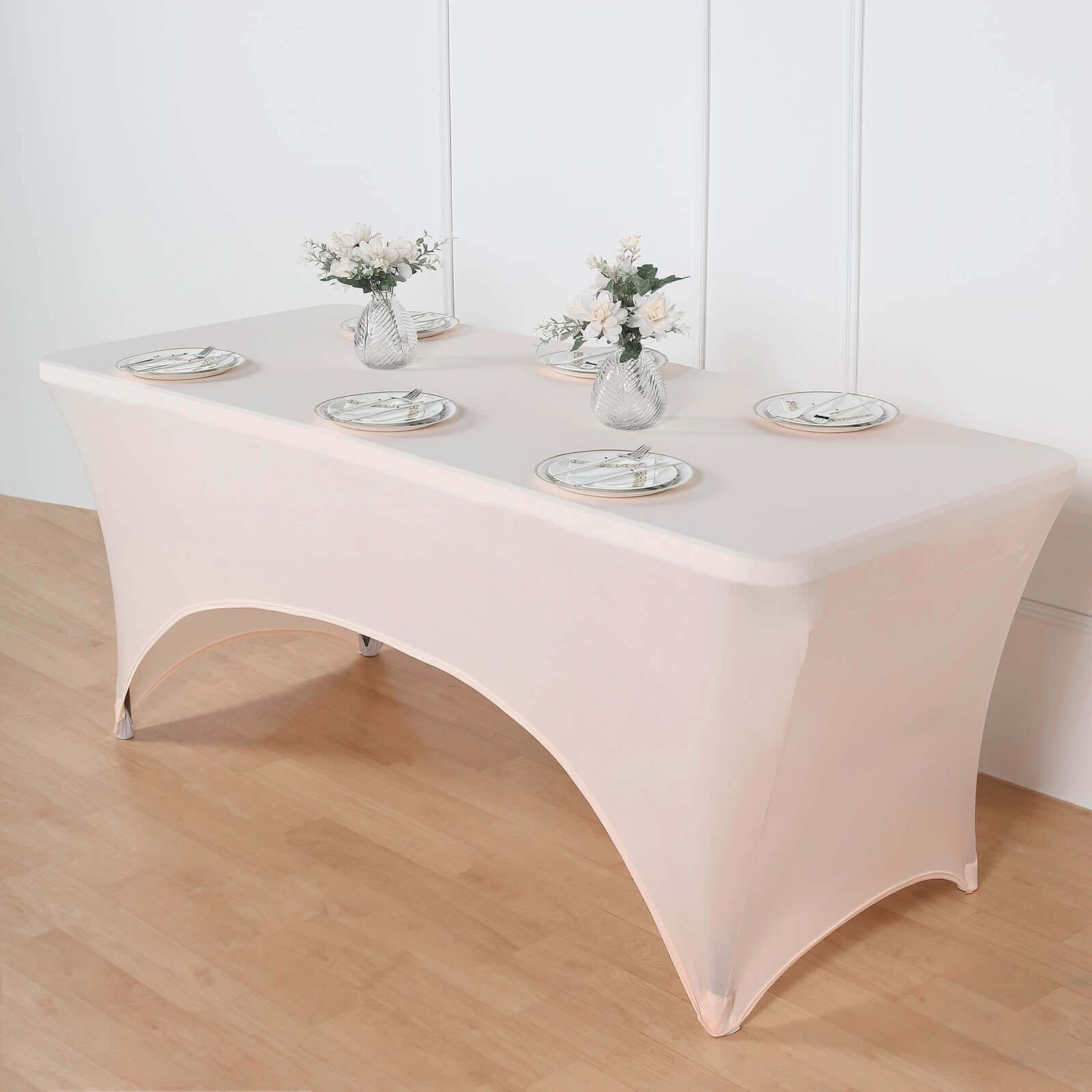 Exclusive Blush Stretch Spandex 6ft Rectangle Tablecloth - Ideal for Events & Presentations