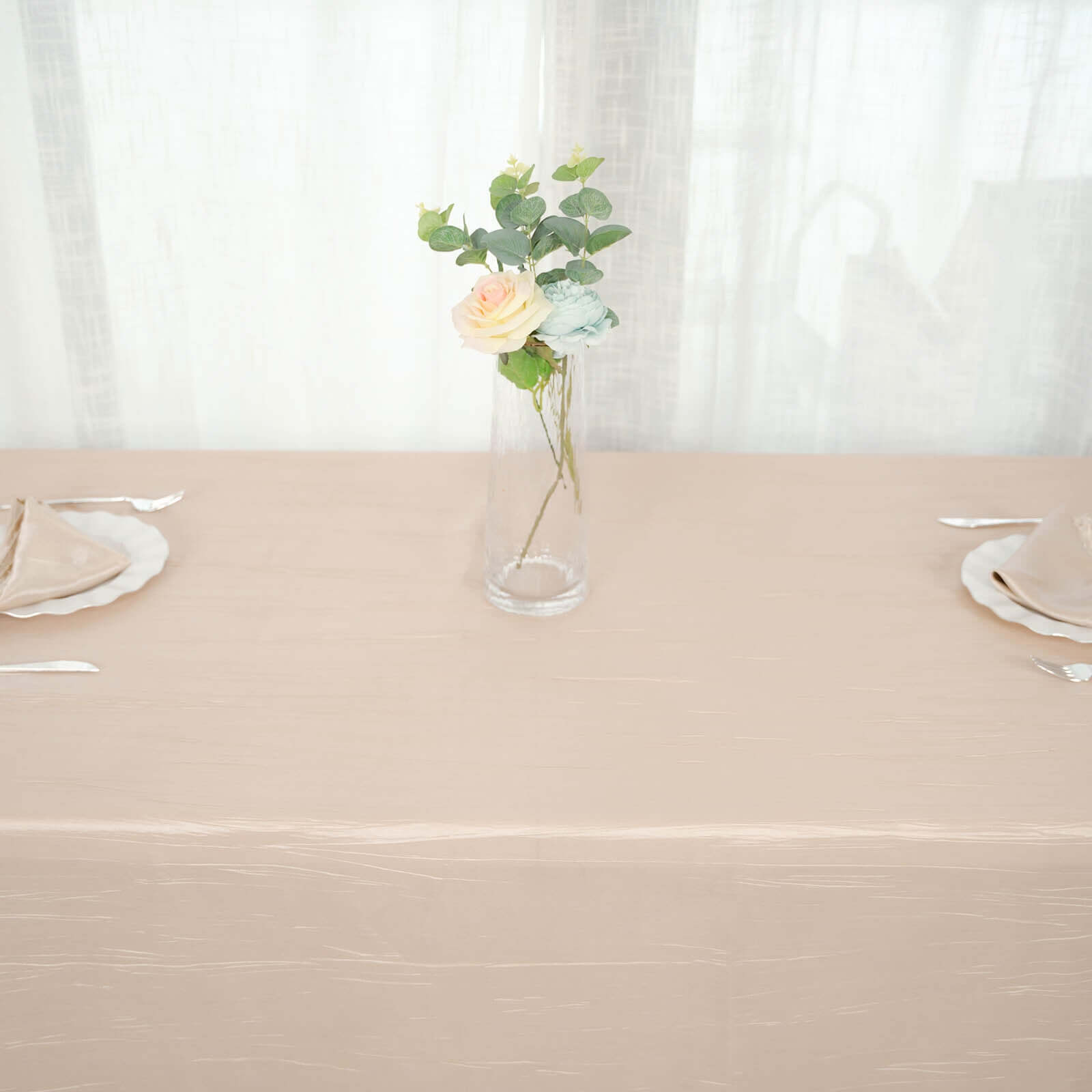 Discount! Beige Crinkle Taffeta Rectangle Tablecloth 90x156 for Weddings and Parties