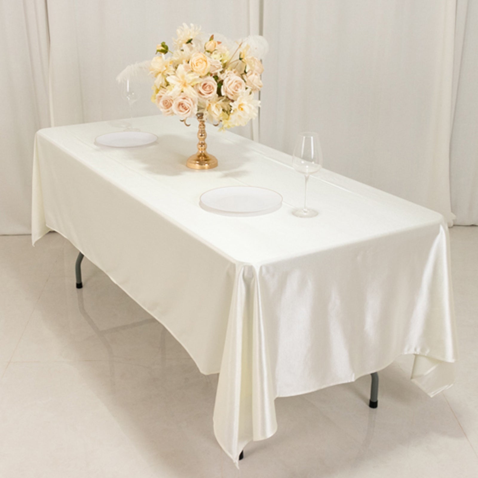 Hot Sale! Premium Wrinkle-Free & Stain-Resistant Scuba Rectangular Tablecloth in Shimmering Pearl White (60x102)