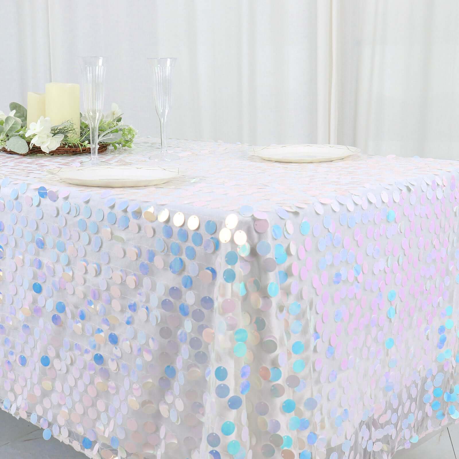 Big Payette Modern Gathering Design - Iridescent Blue Sequin Rectangle Tablecloth 60x102