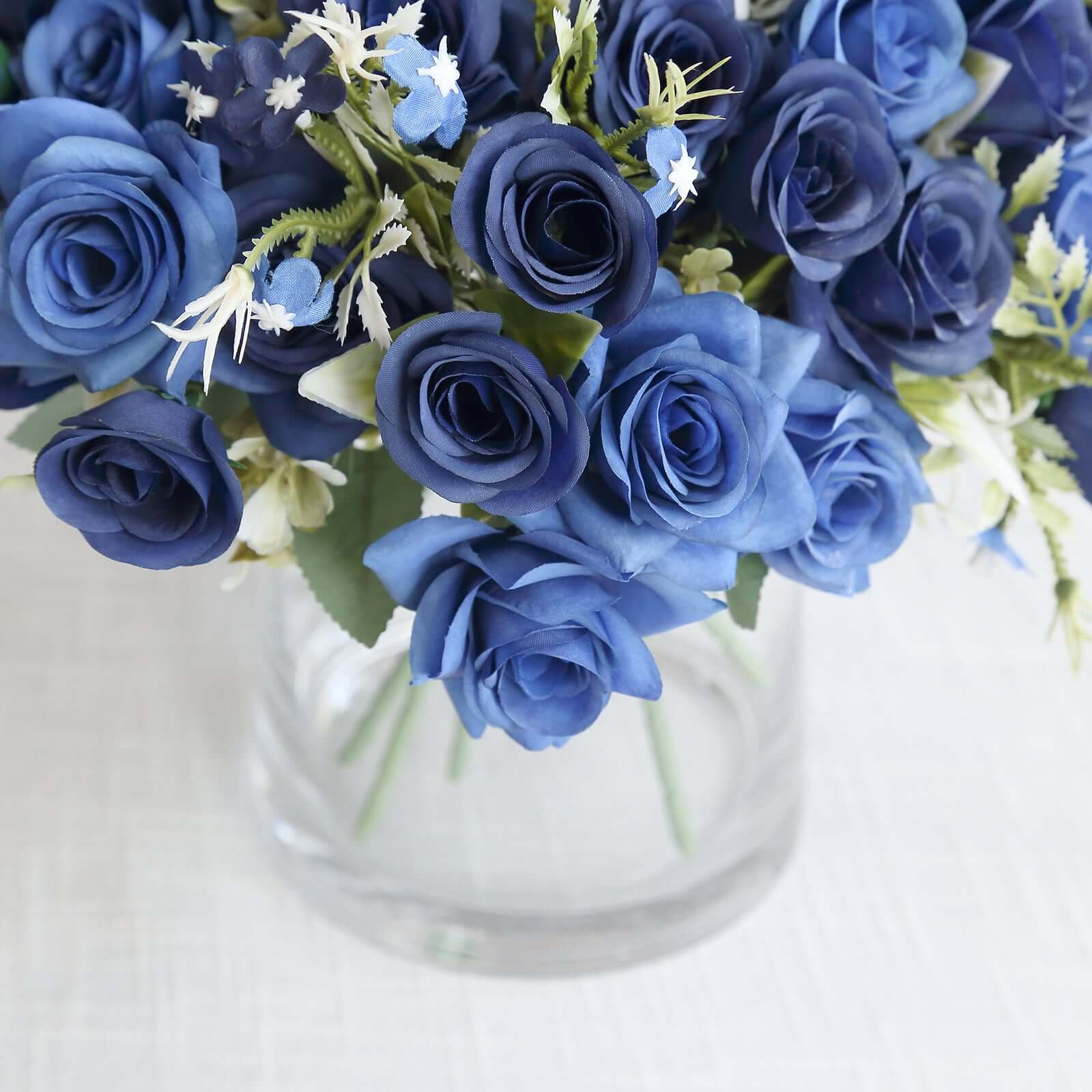 12-Inch Navy Blue Real Touch Artificial Silk Rose Flower Bouquet with 4 Bushes