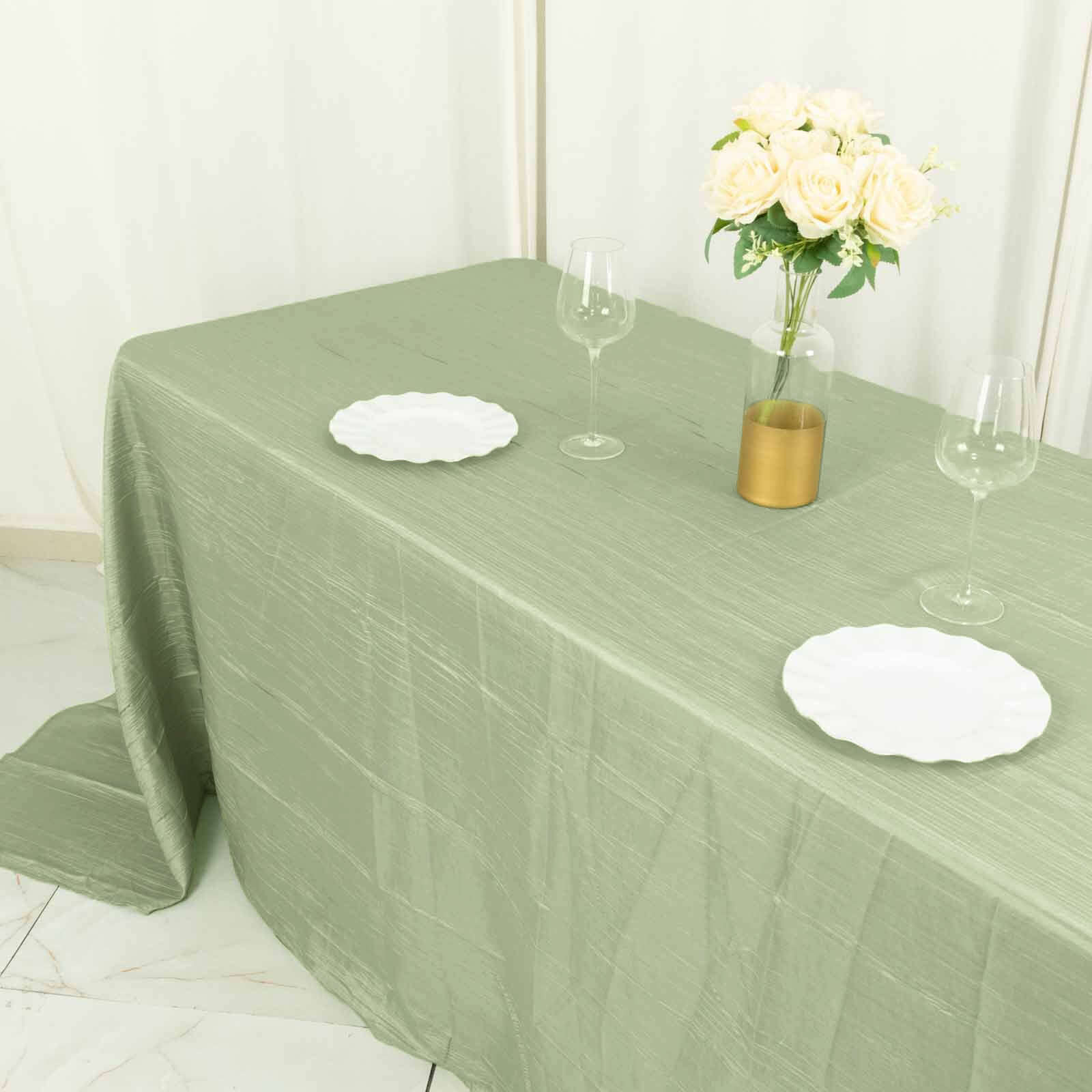 Discount! Sage Green Seamless Accordion Crinkle Taffeta Rectangle Tablecloth 90x132