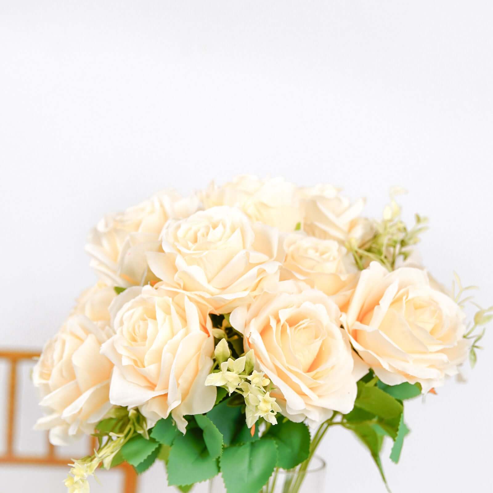Hot Sale! 2 Bushes 18-Count Real Touch Cream Artificial Silk Rose Flower Bouquet
