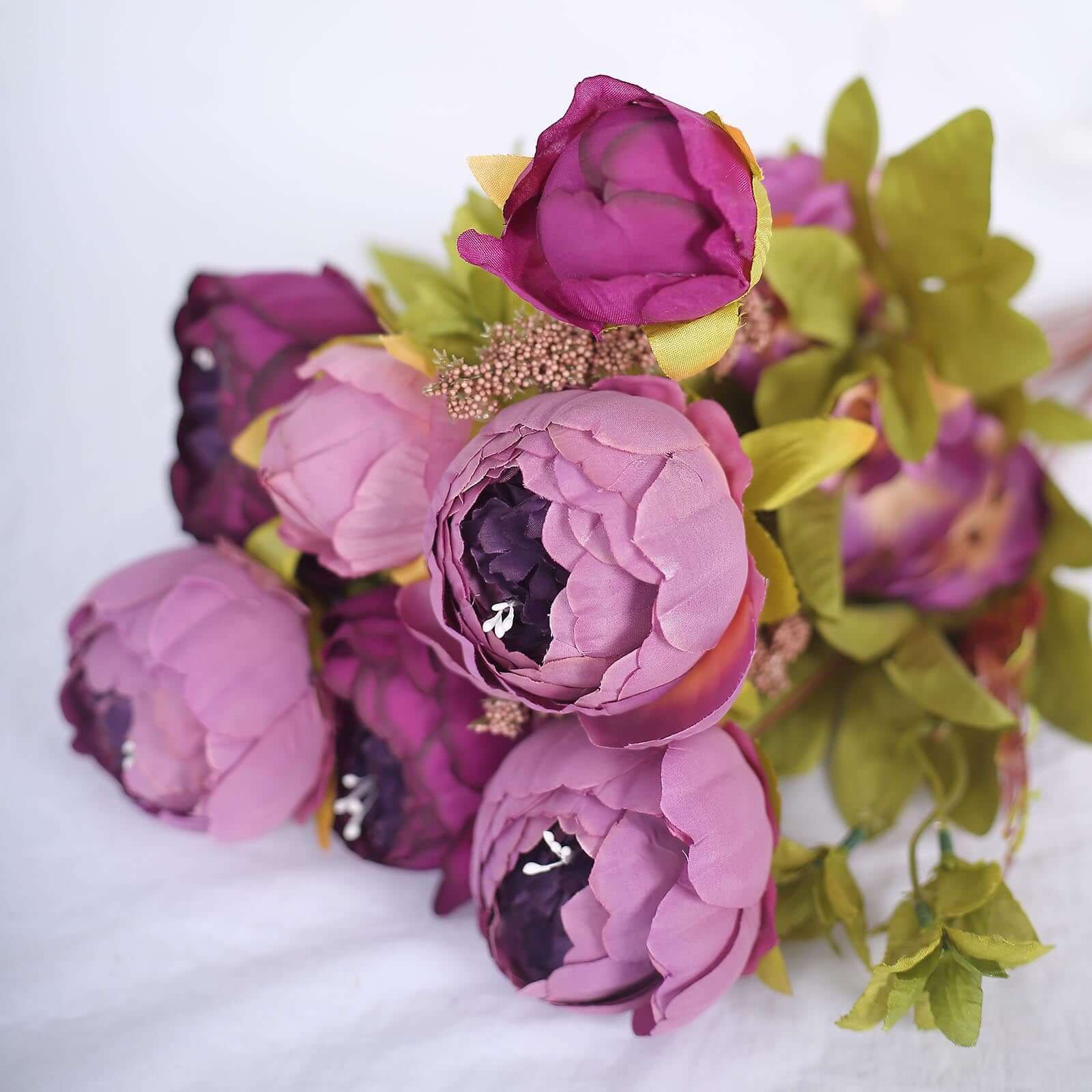 2-Pack 19-Inch Purple Artificial Peony Silk Flower Bouquets for Weddings