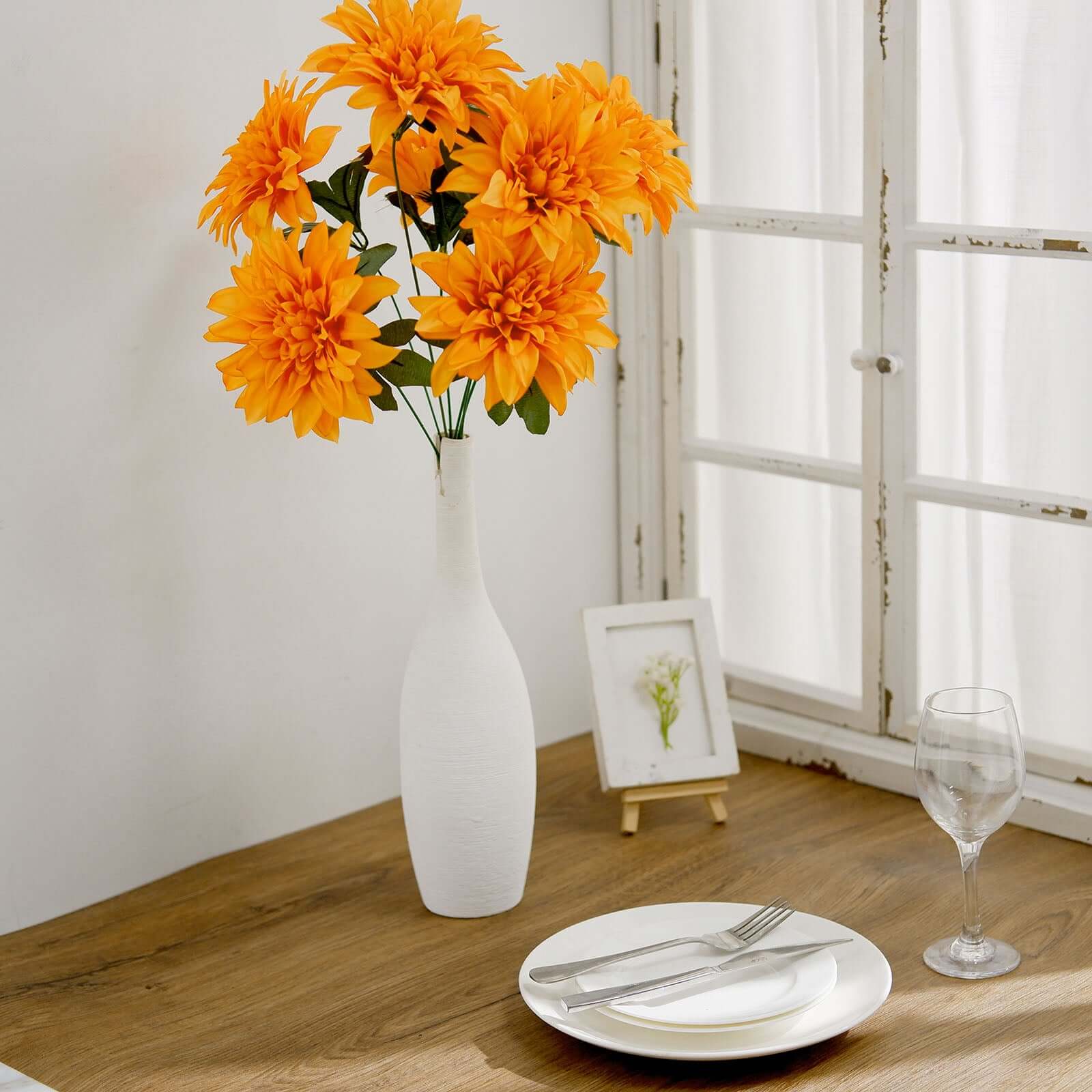 Hot Deal! 2 Bouquets of Orange Artificial Silk Dahlia Flower Spray Bushes - 20 Inches Tall