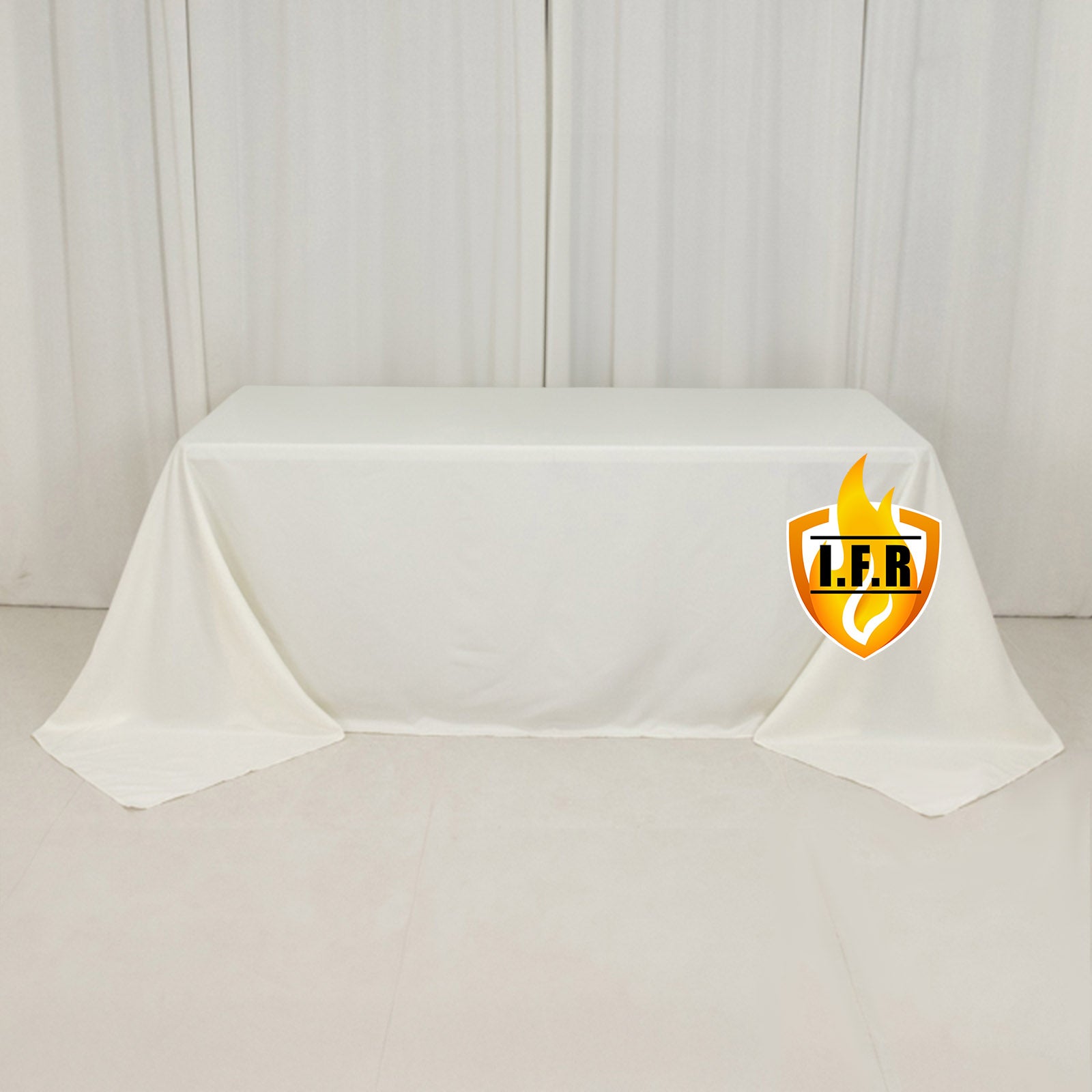 Ivory Fire Retardant Premium Polyester 90x132 Rectangular Tablecloth - High-Performance Seamless Cover