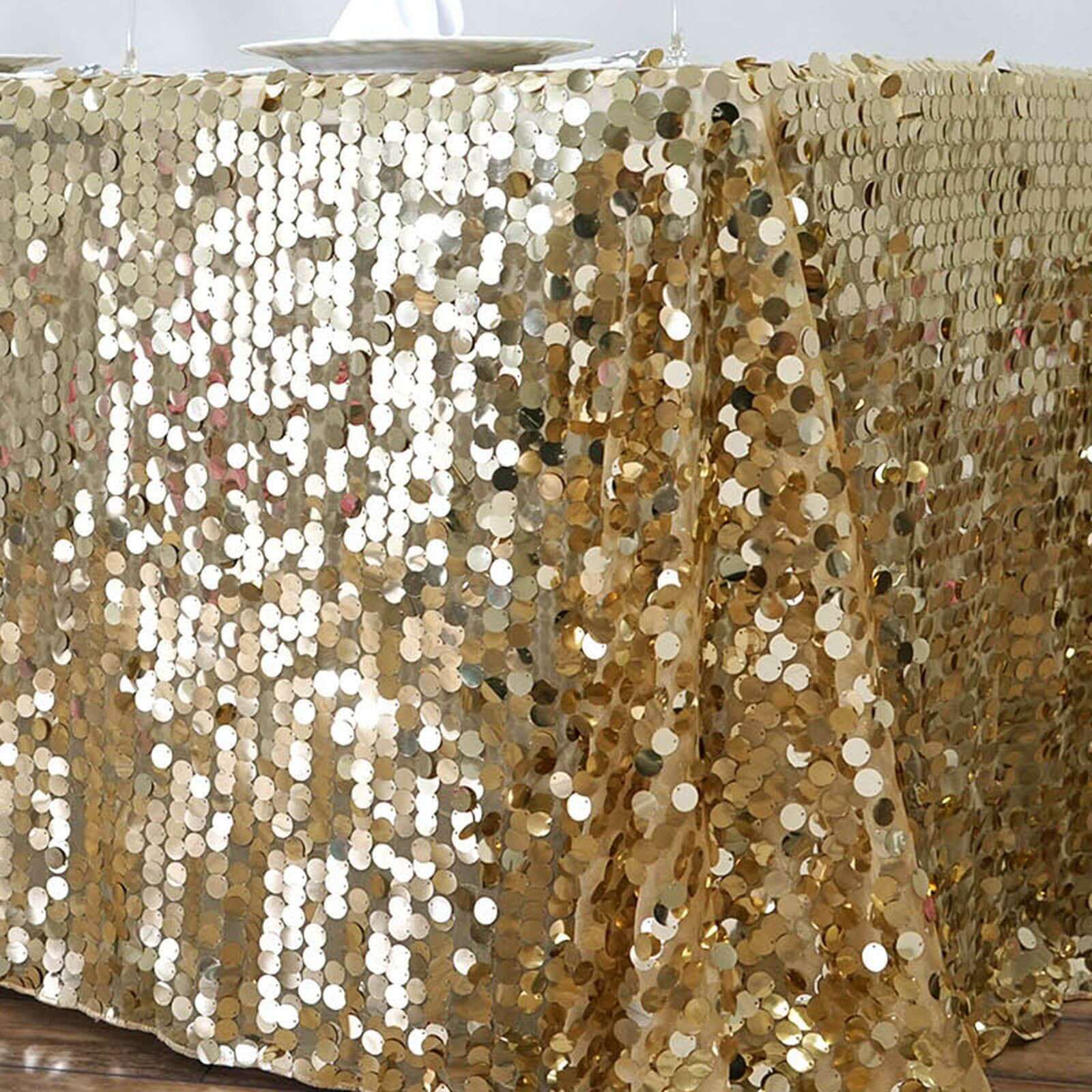 Champagne Sequin 90x132 Rectangle Seamless Tablecloth for Various Events