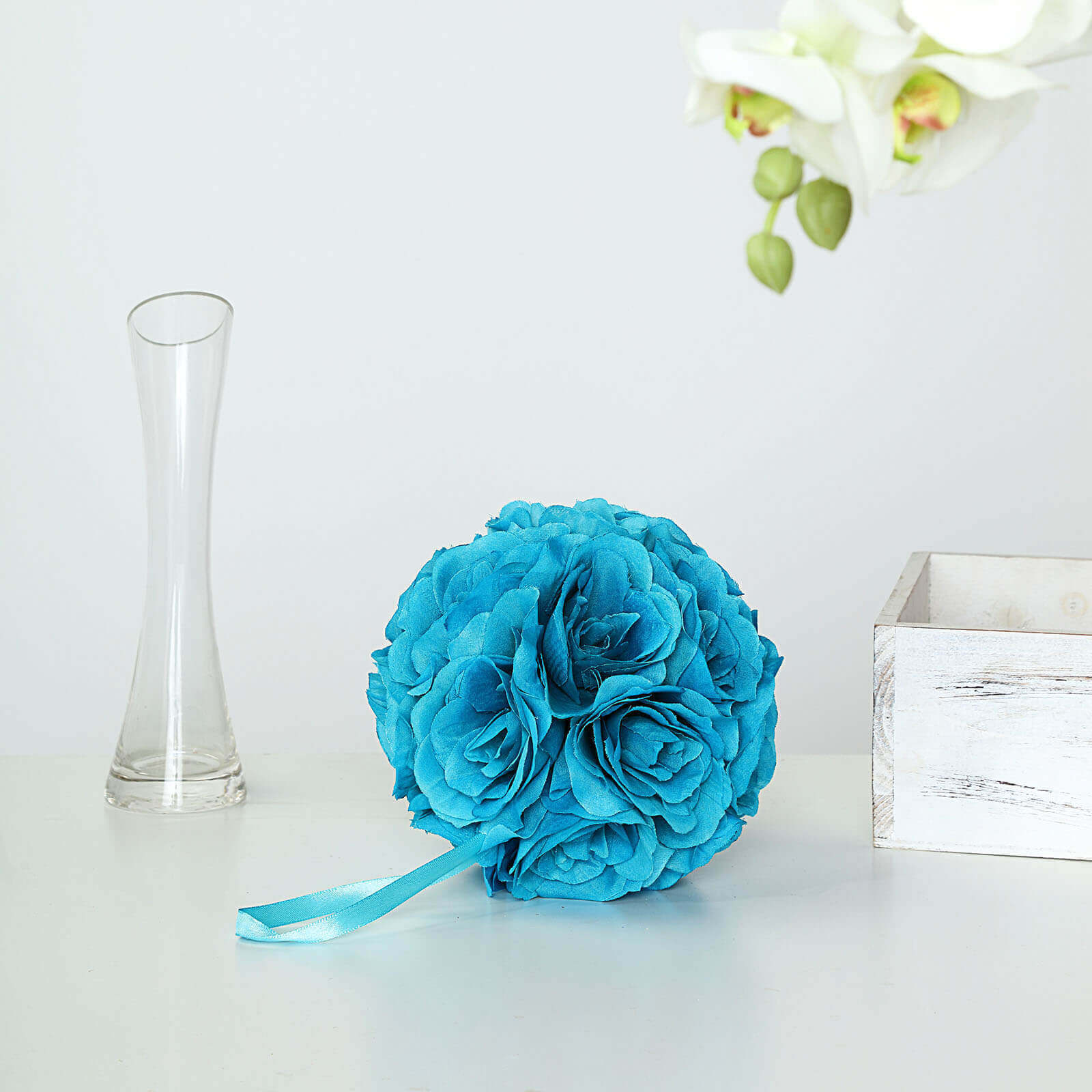 2-Pack 7-Inch Turquoise Artificial Silk Rose Kissing Balls, Ideal Faux Flower Decor