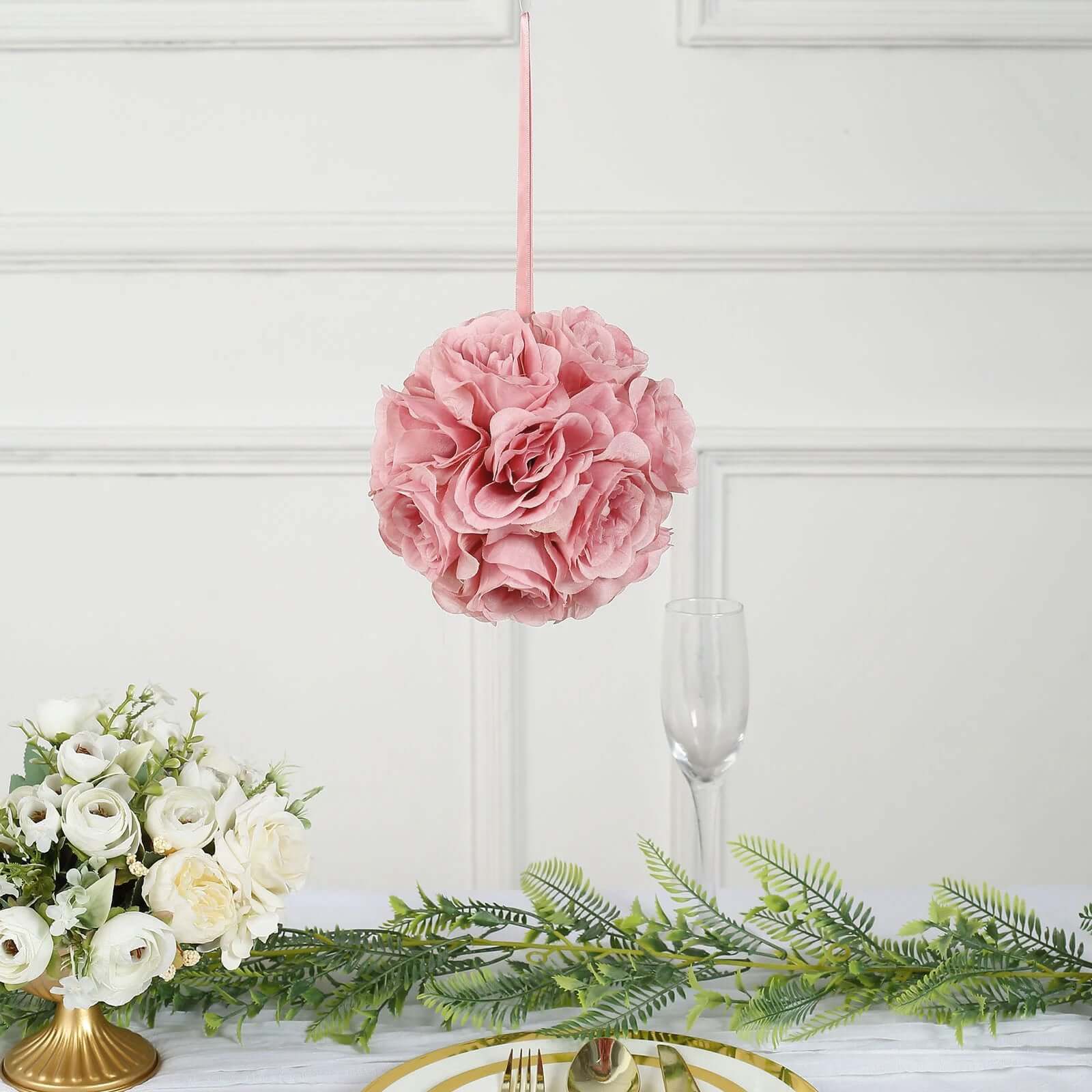 2-Pack of 7-Inch Mauve Artificial Silk Rose Kissing Balls - Ideal for Decorations
