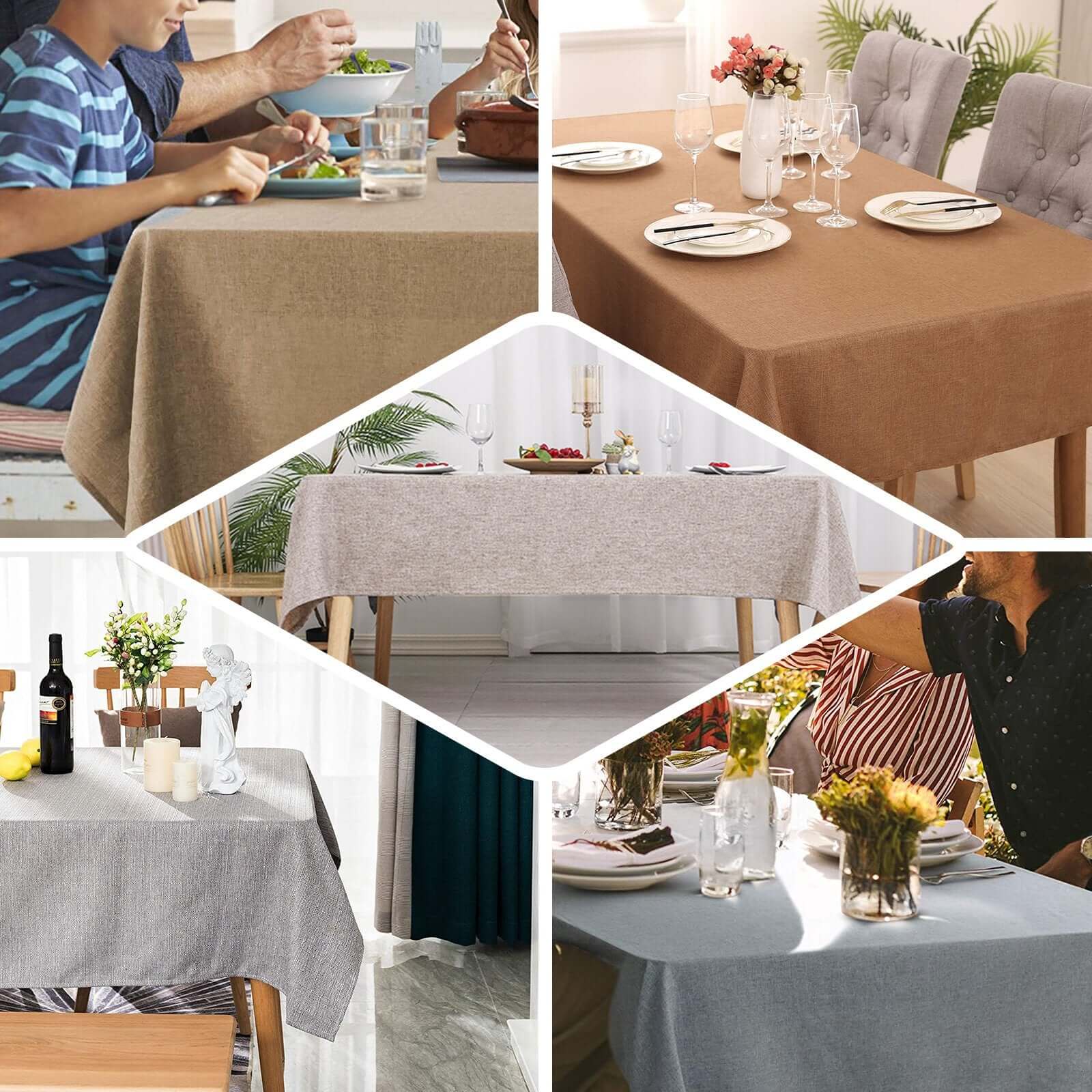 Wrinkle-Resistant Blush Faux Linen Rectangular Tablecloth, 60x102 with Slubby Texture