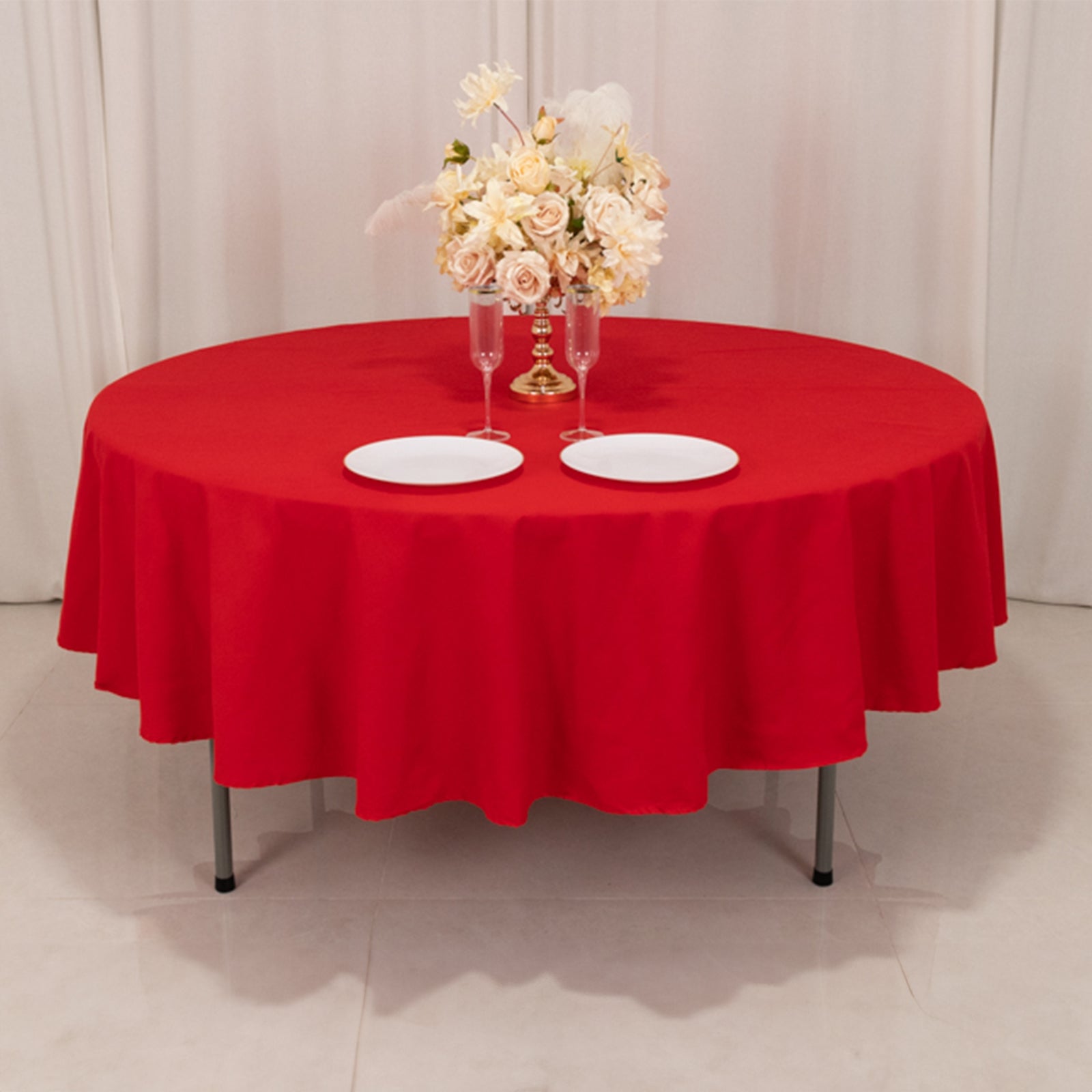 Red 90" Wrinkle-Resistant Cotton Blend Round Tablecloth - Ideal for Events