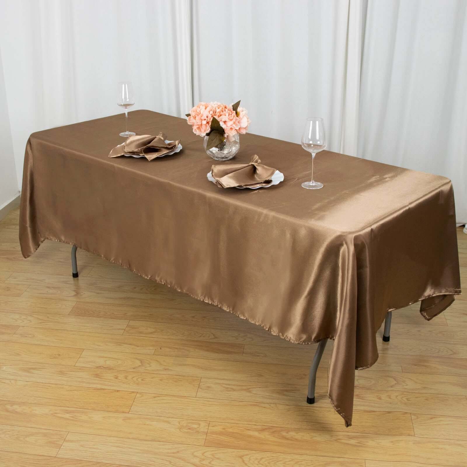 Taupe Satin 60x102 Rectangular Tablecloth - Smooth, Lustrous & Stain-Resistant
