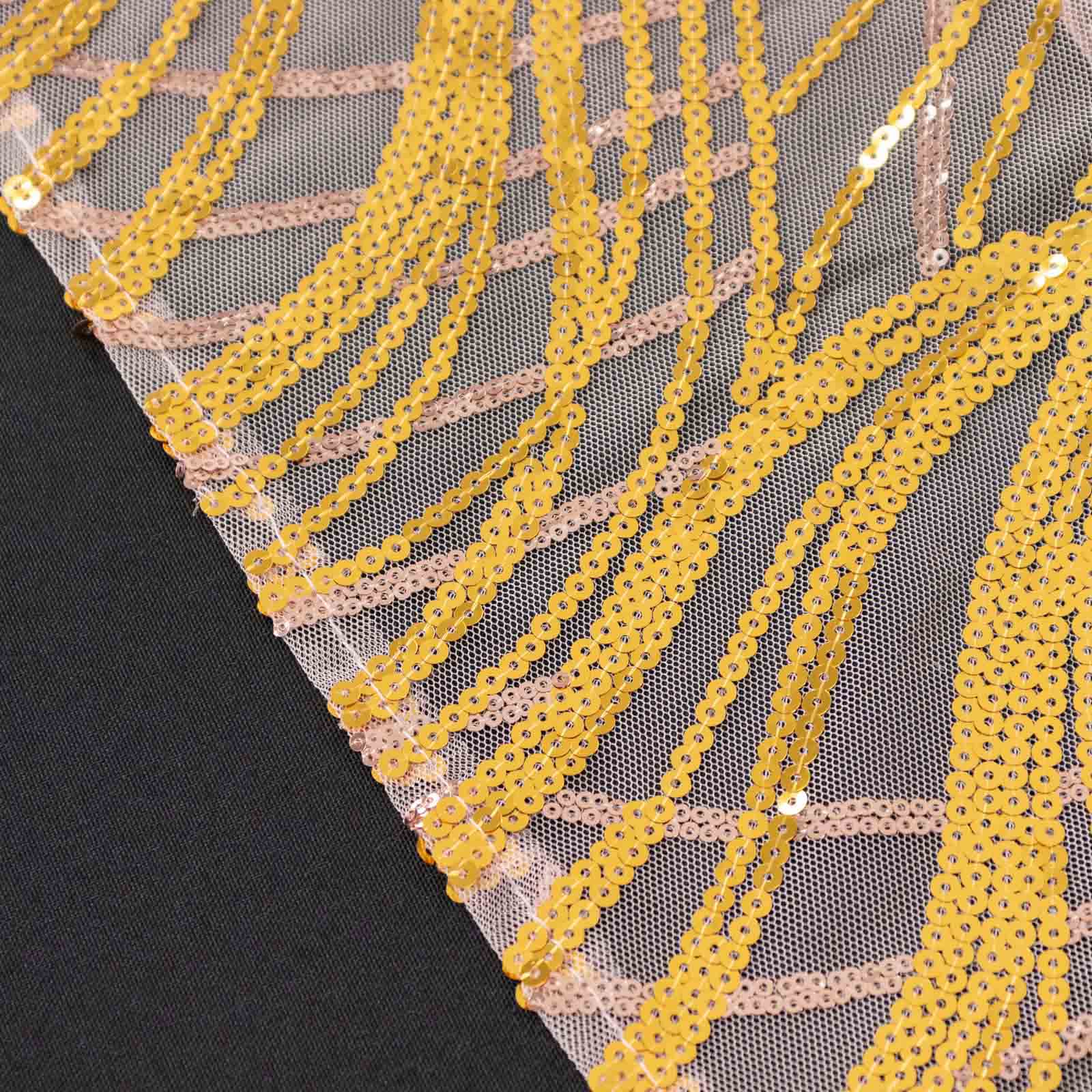 Sparkling Rose Gold/Gold Sequin Embroidered Mesh Rectangle Tablecloth for Special Events
