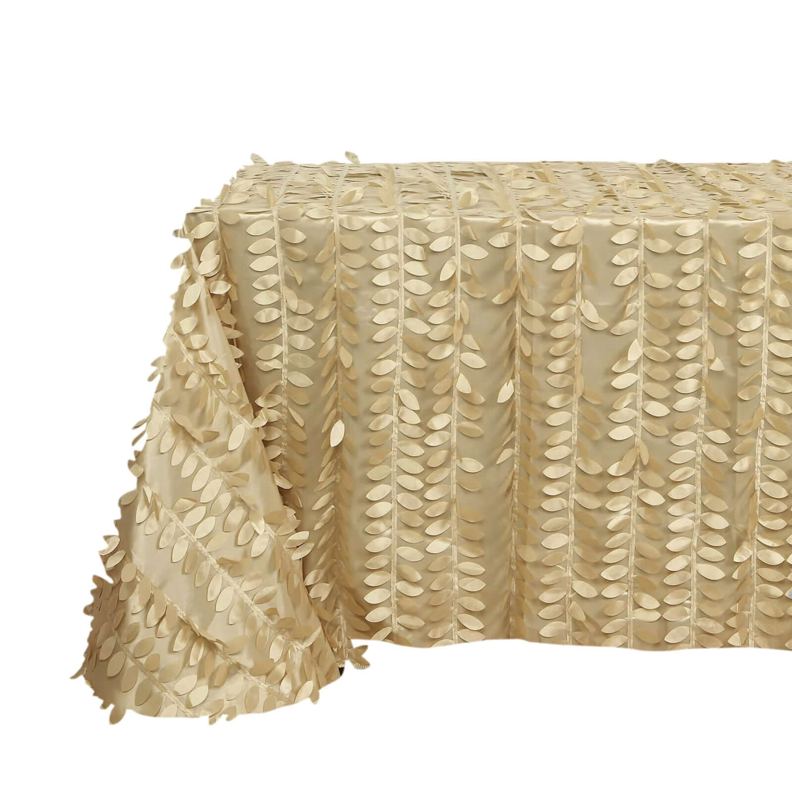 Champagne Taffeta Rectangle Tablecloth with 3D Leaf Petal Design - Perfect for Events!