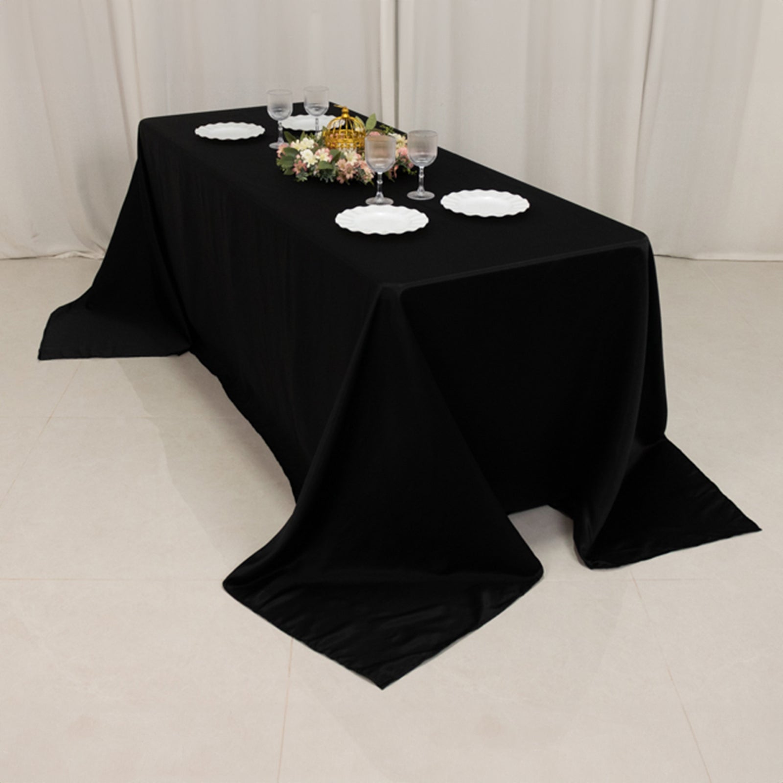 Premium Black Lamour Satin Rectangle Tablecloth 90x132 - Ideal for Weddings & Parties