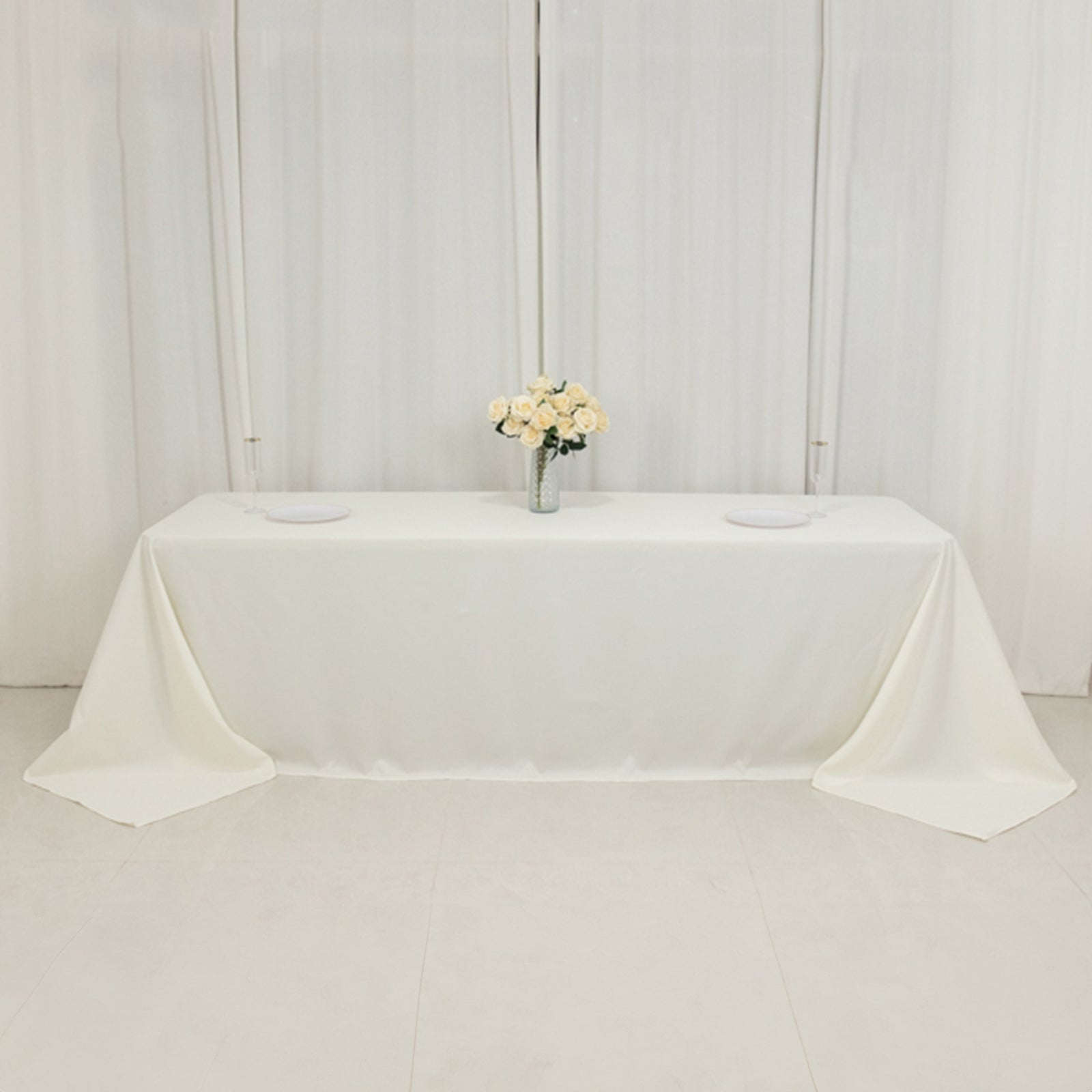 Ivory High - Performance Seamless Fire - Retardant Premium Polyester 90x156 Rectangular Tablecloth