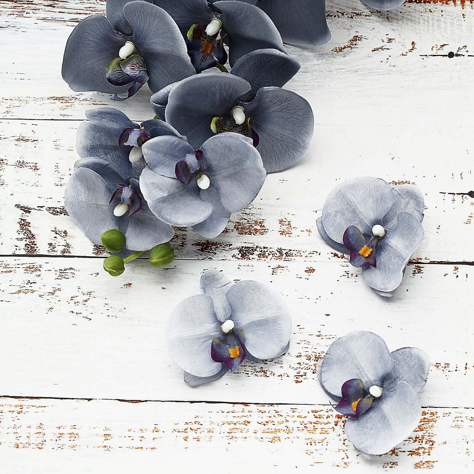 Hot! 20 Silk Artificial Charcoal Gray Orchid Flower Heads for DIY Decor