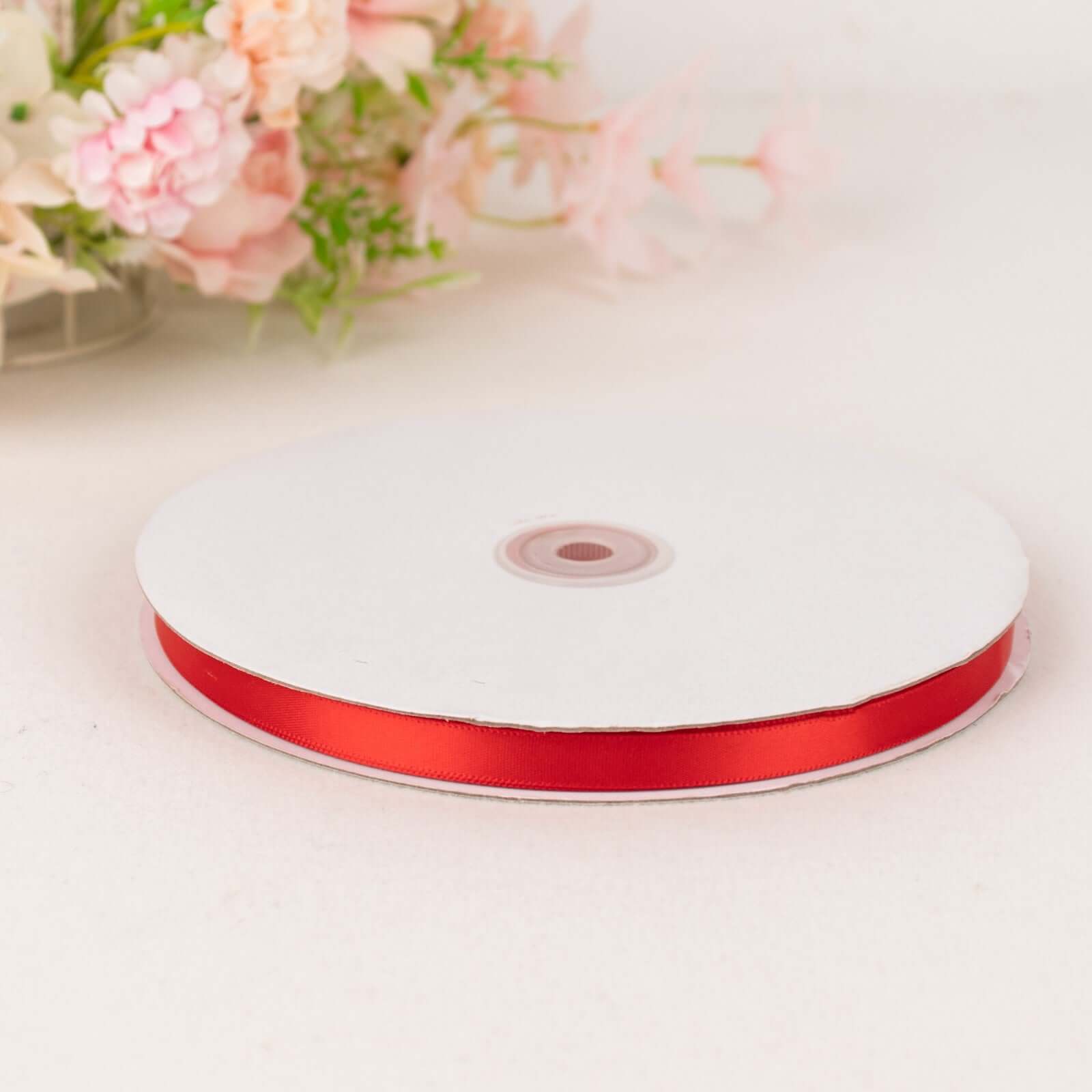 100-Yard 3/8-Inch Red Single-Sided Decorative Satin Ribbon Roll