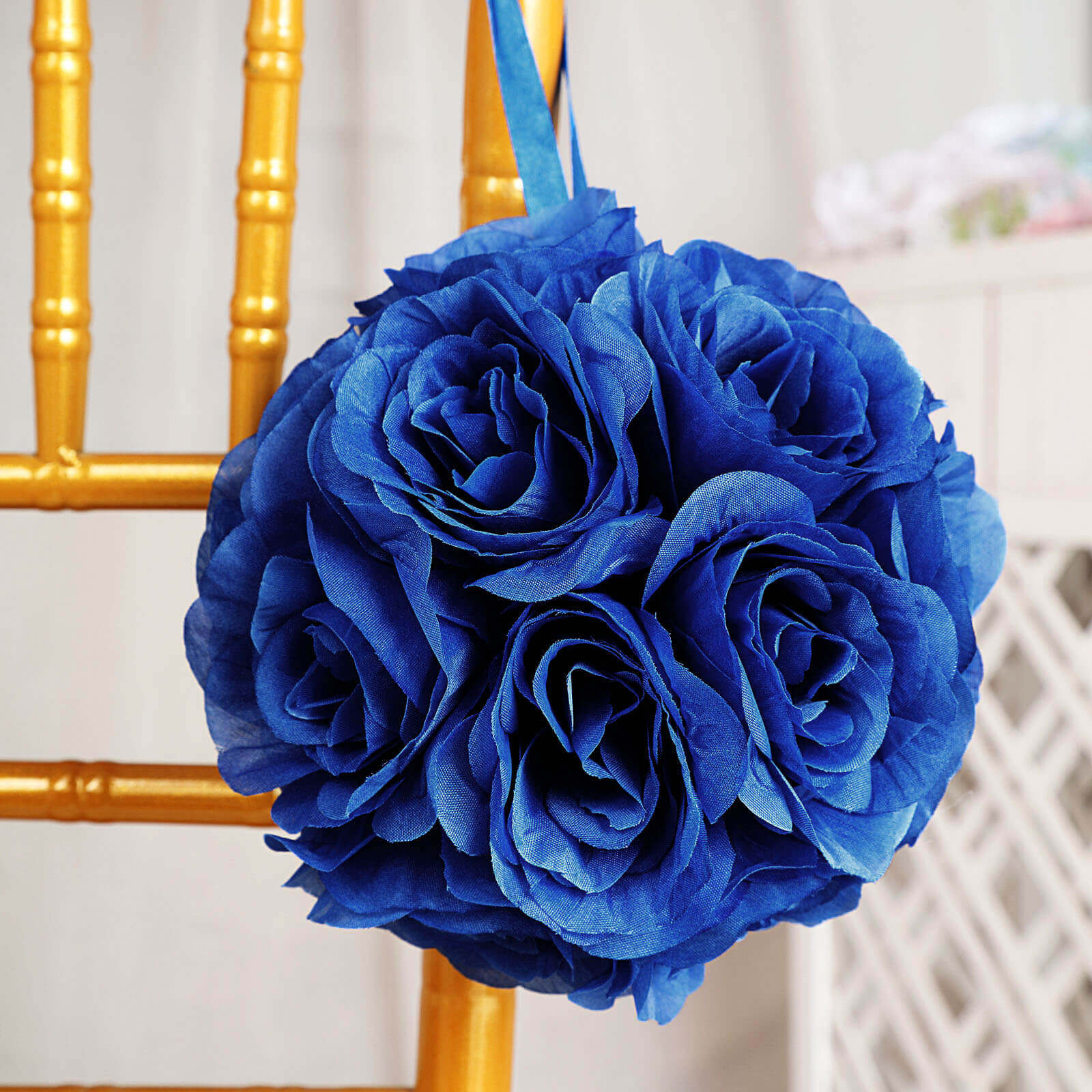 2-Pack 7-Inch Royal Blue Artificial Silk Rose Kissing Balls for Decor