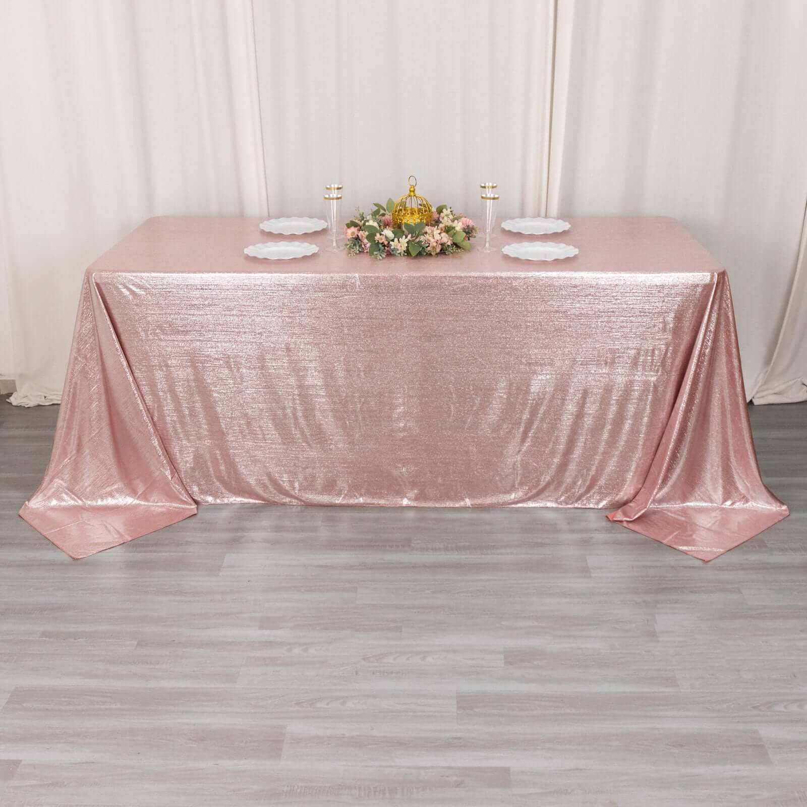 Rose Gold Shimmering Sequin Dots Polyester 90x132 Rectangle Wrinkle-Free Tablecloth
