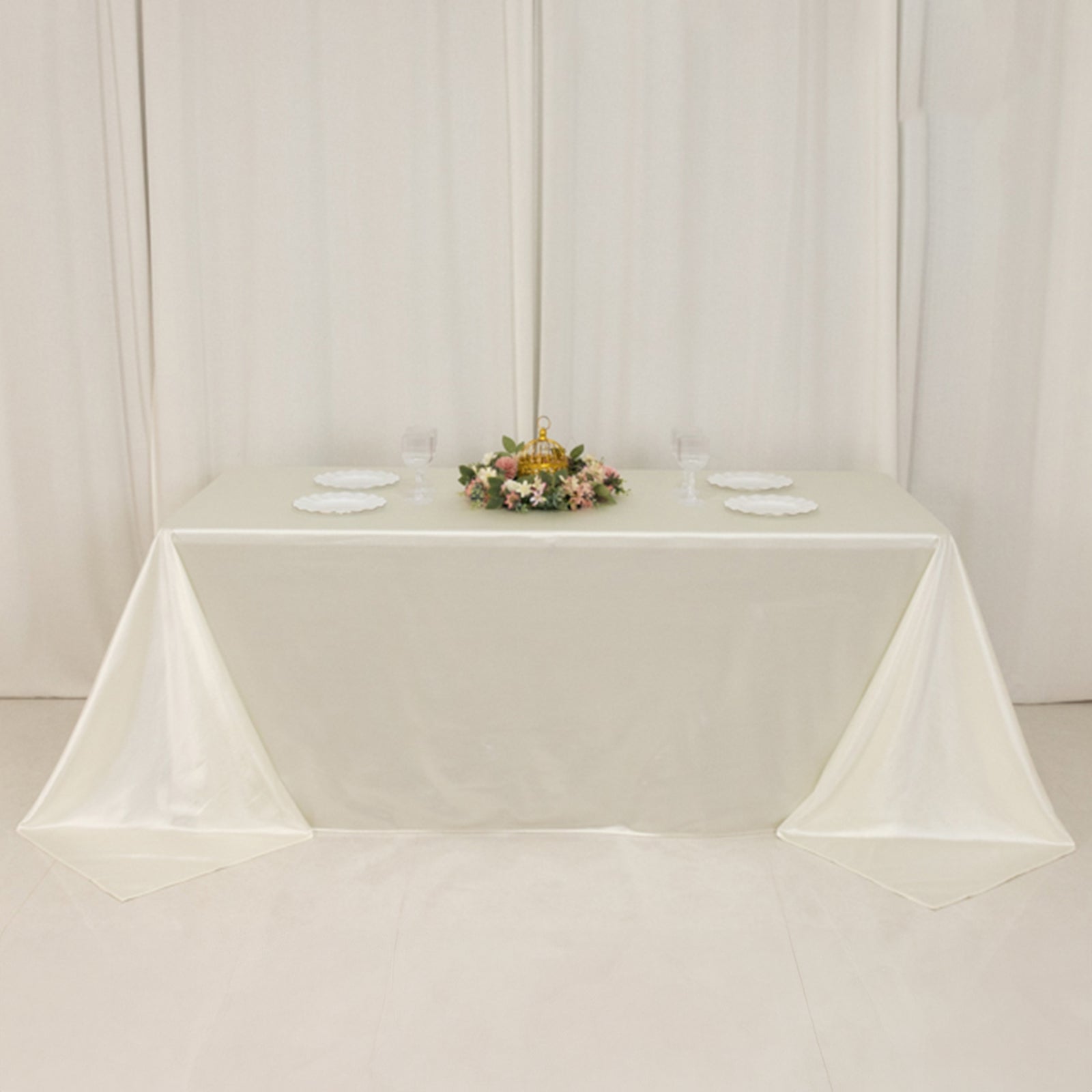 Shimmering Pearl White Premium Scuba Seamless Tablecloth - 90x132, Wrinkle & Stain Resistant