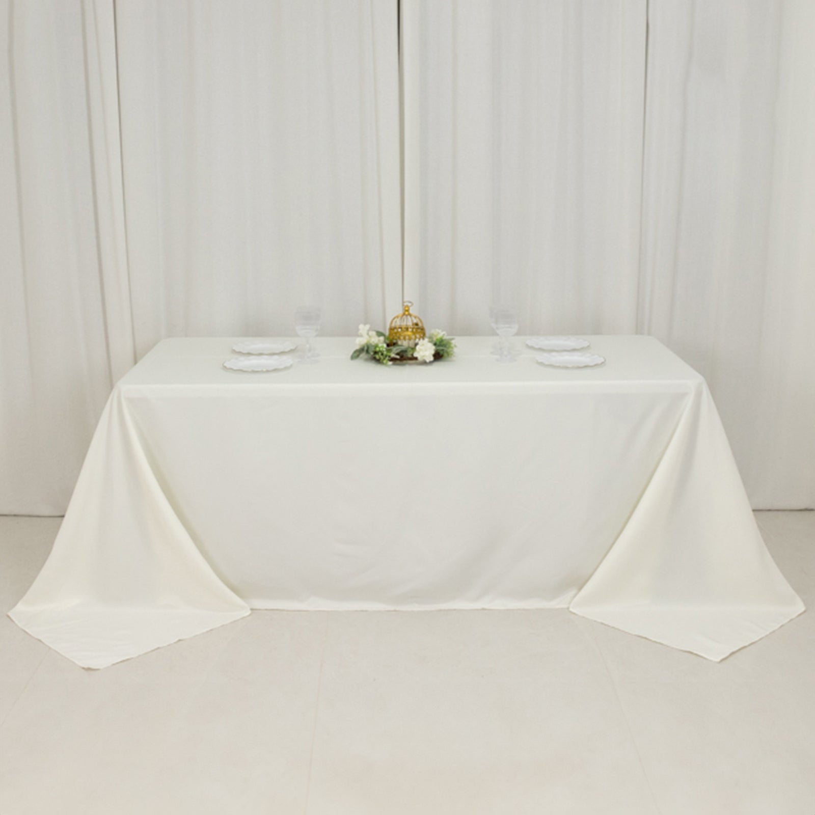 Ivory Fire Retardant Premium Polyester 90x132 Rectangular Tablecloth - High-Performance Seamless Cover