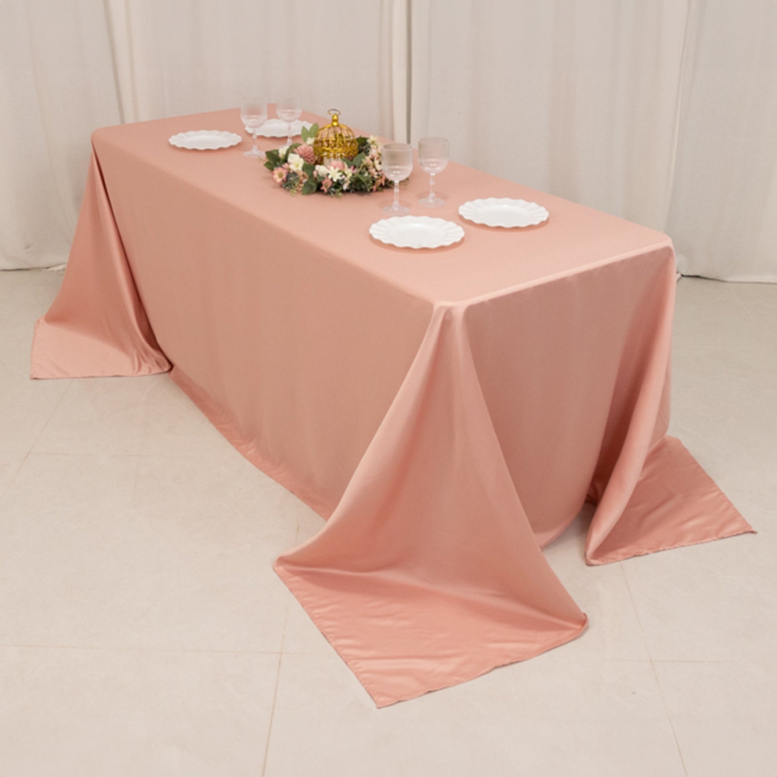 Lamour Satin Rectangle Tablecloth in Dusty Rose - Soft, Silk - Like & Durable