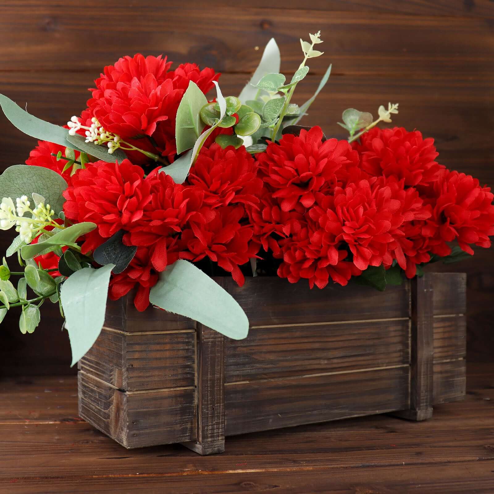 Hot Sale! 12 Bushes of Red Artificial Silk Chrysanthemum Flower Bouquets for Decor