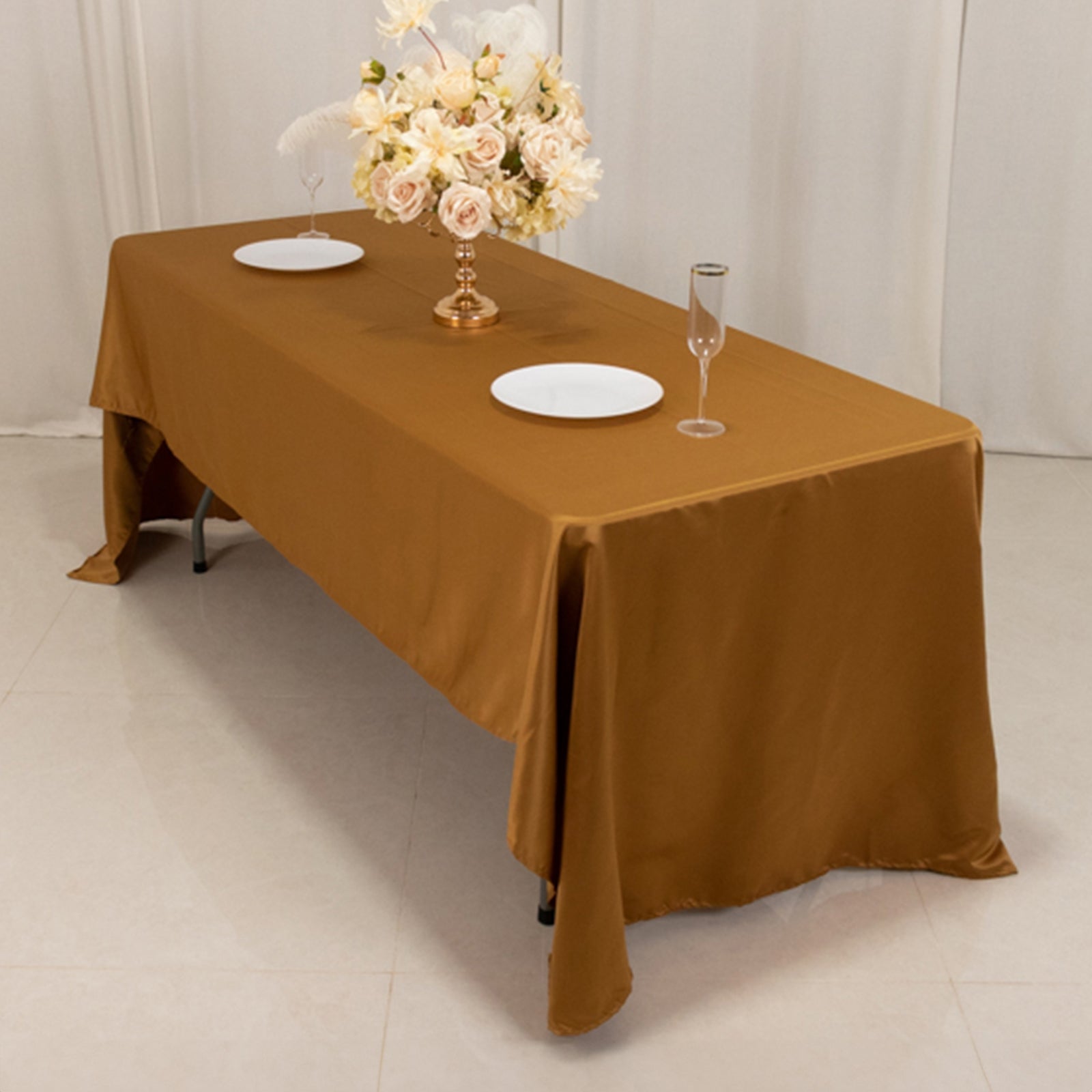 Luxurious Gold Lamour Satin Rectangle Tablecloth 60x126 - Soft & Durable for Fine Dining