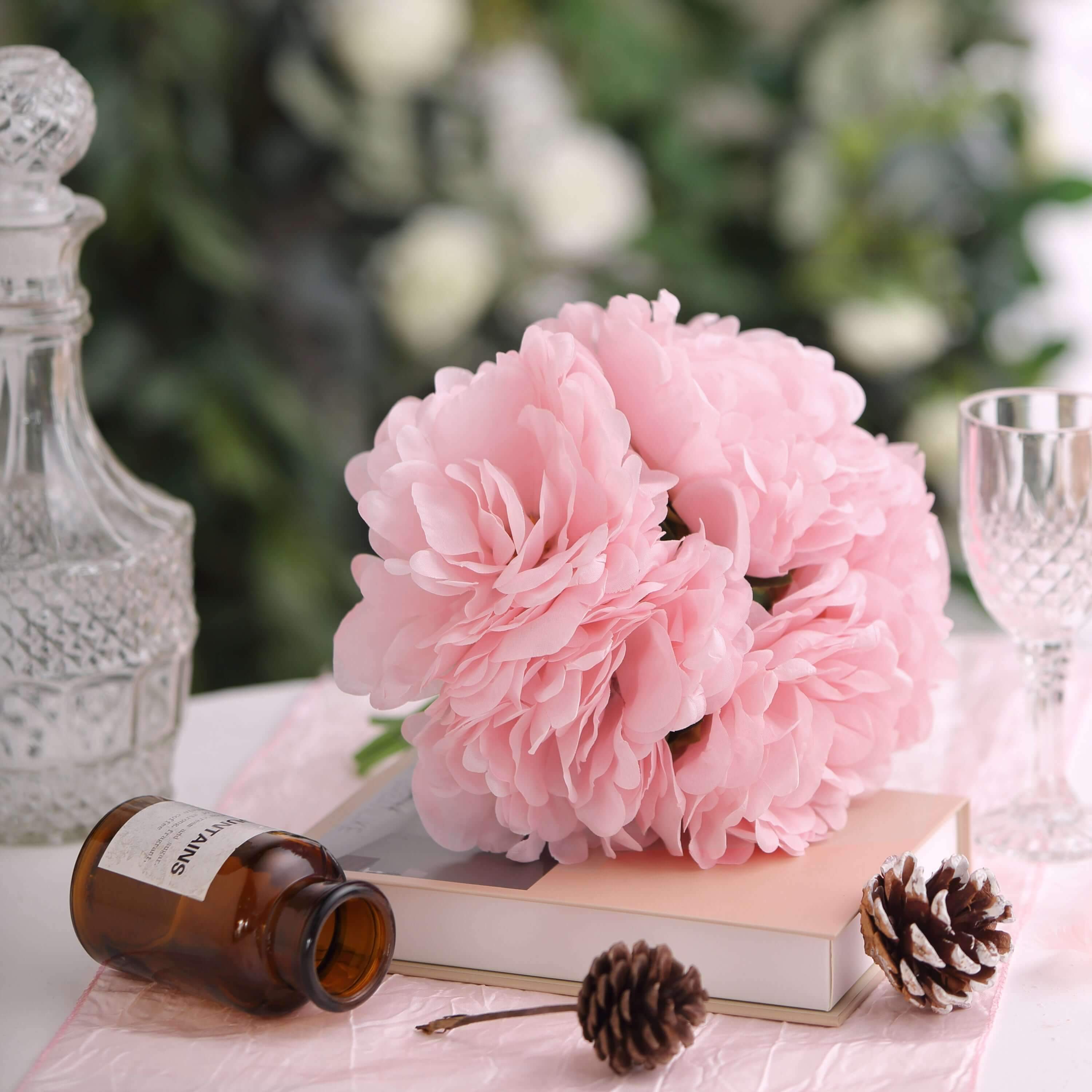 11-Piece Pink Real-Touch Artificial Silk Peony Bouquet - Ideal for Various Occasions