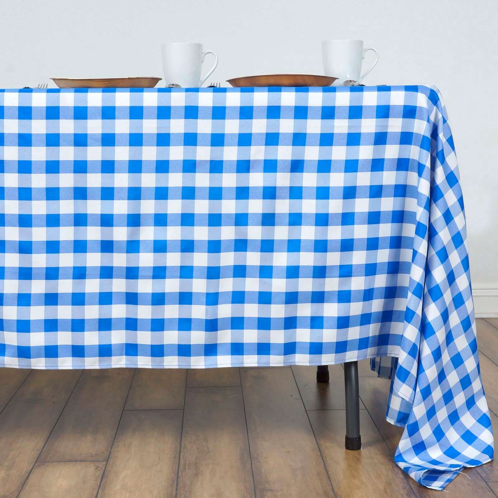 White/Blue Buffalo Plaid 60x126 Polyester Rectangle Stain-Resistant Tablecloth