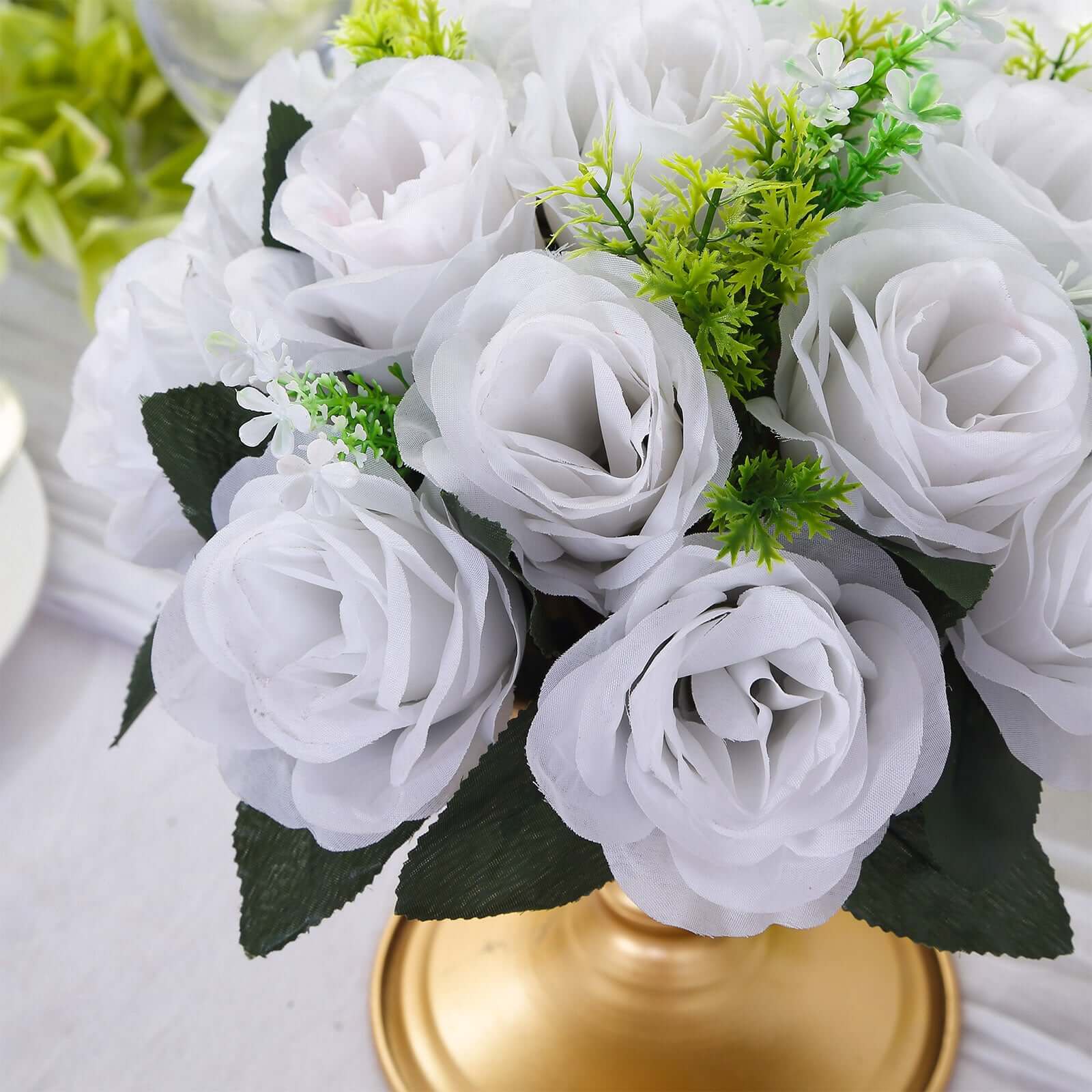 Special Offer: 2 Pack of Artificial White Silk 15-Head Rose Flower Balls for Centerpiece Decor