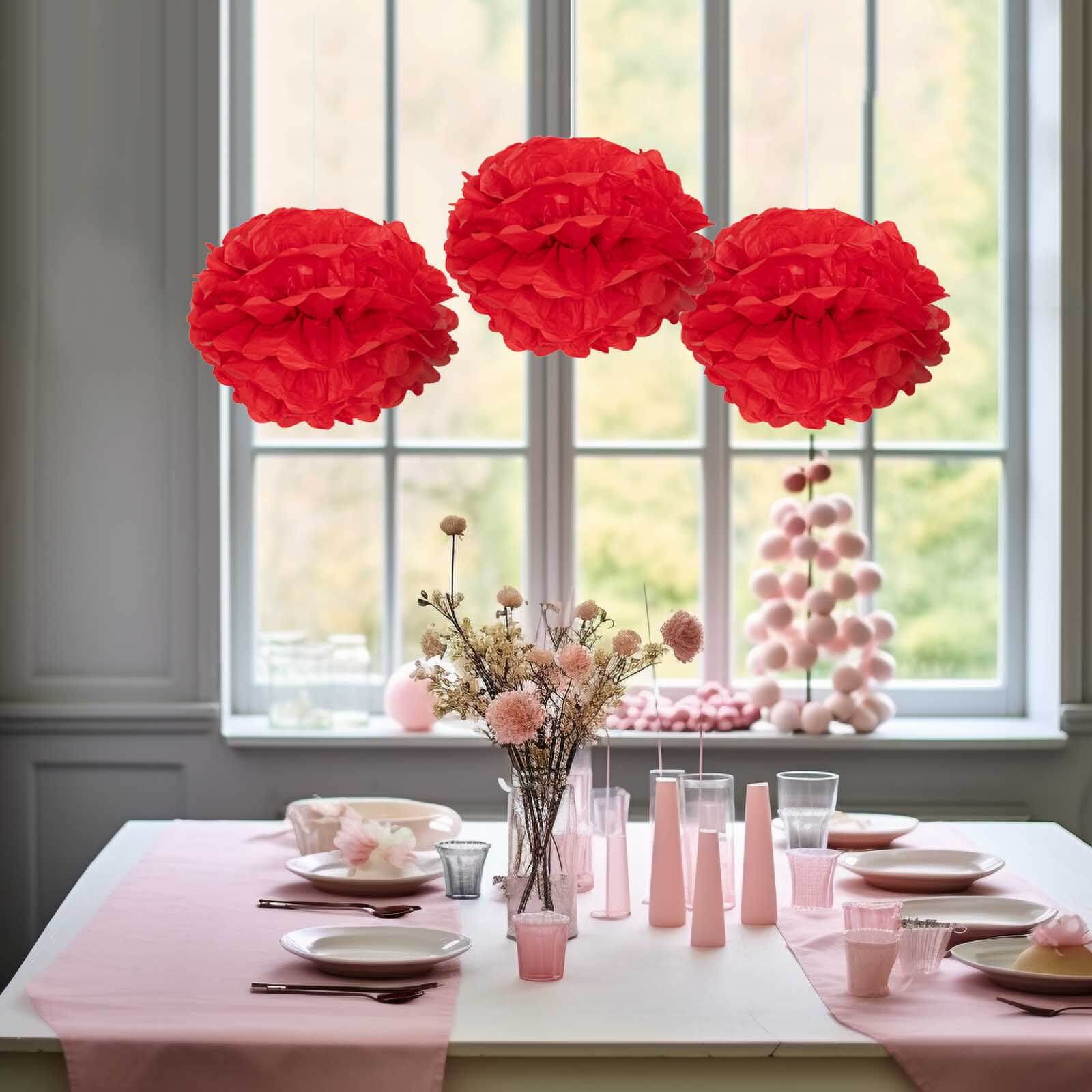 6-Pack 10-Inch Red Tissue Paper Pom Pom Flower Balls for Party Decor