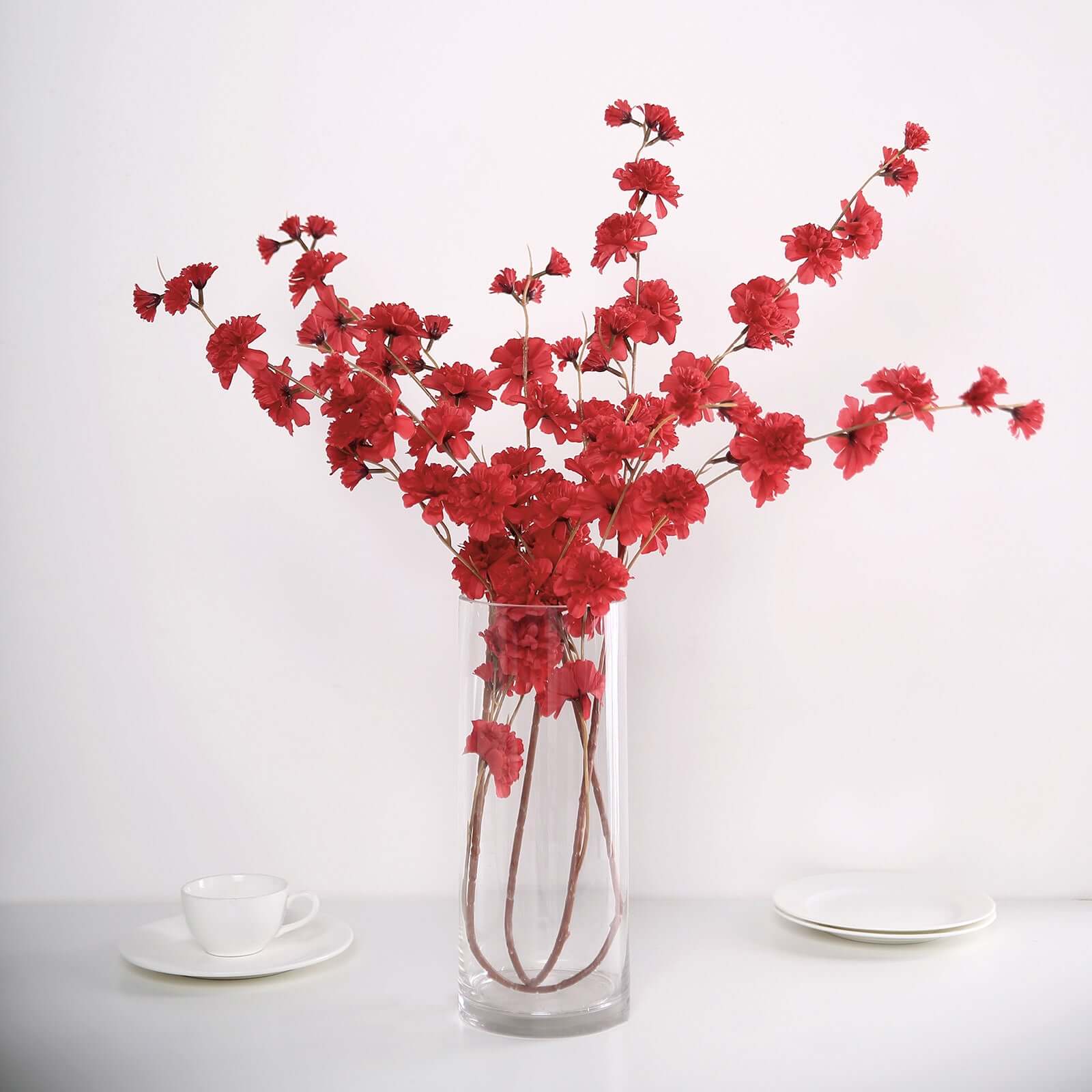42-Inch Tall Red Artificial Silk Carnation Flower Stems - Set of 2 Branches