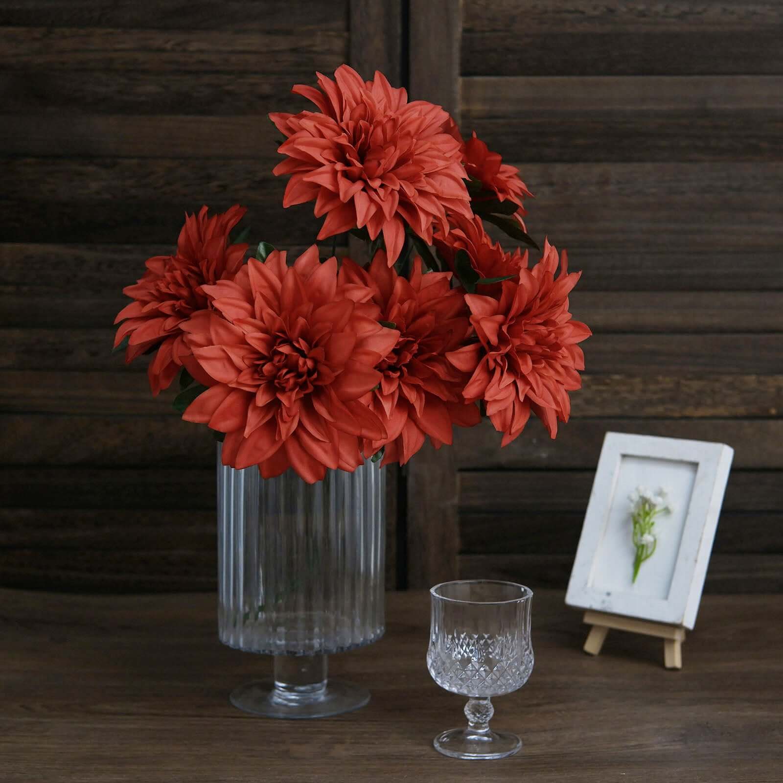 Special Offer! 2 Bouquets of 20 Terracotta Artificial Silk Dahlia Flower Spray Bushes for Decor