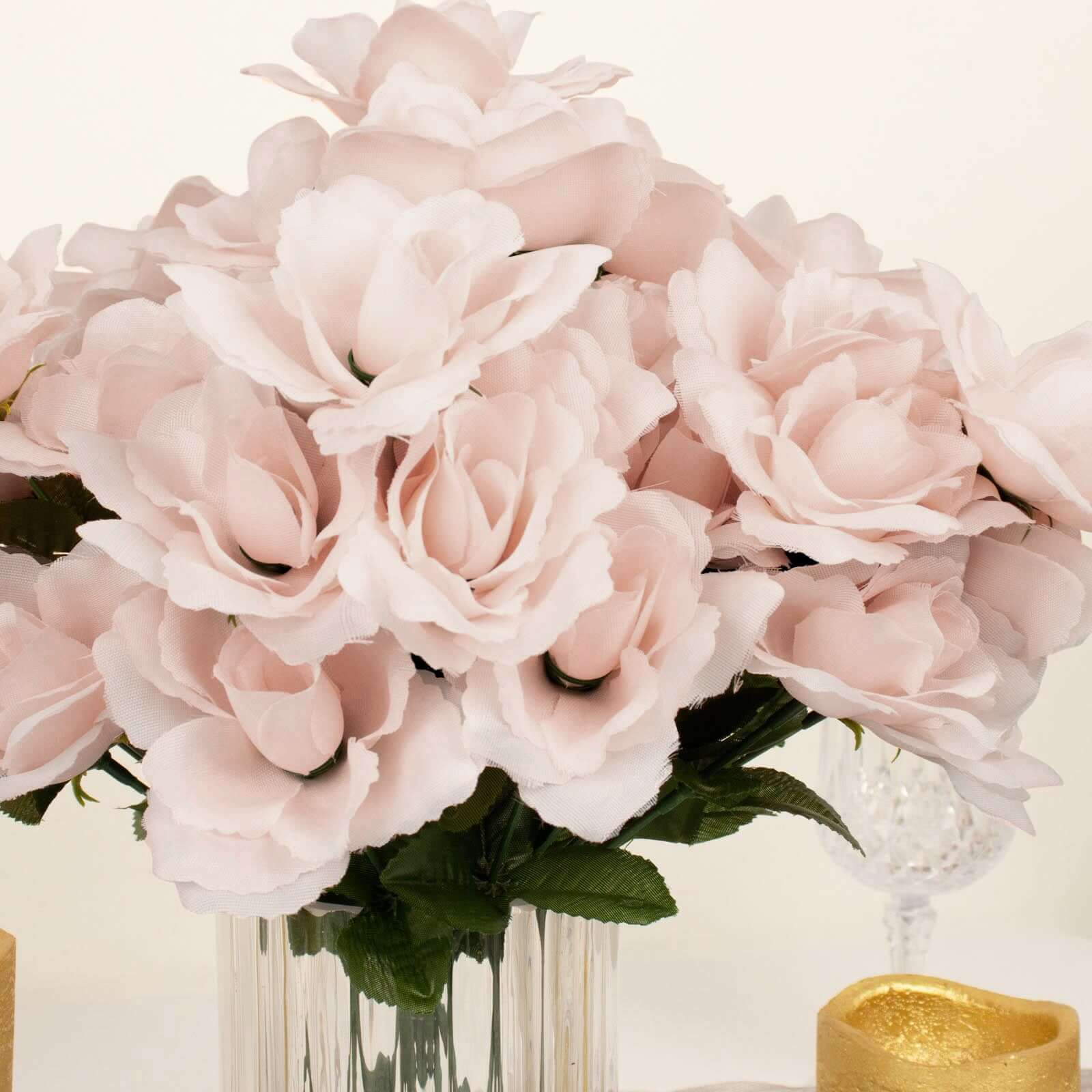 12 Bushes of Premium Blush Artificial Silk Rose Flowers, 84 Roses in Total