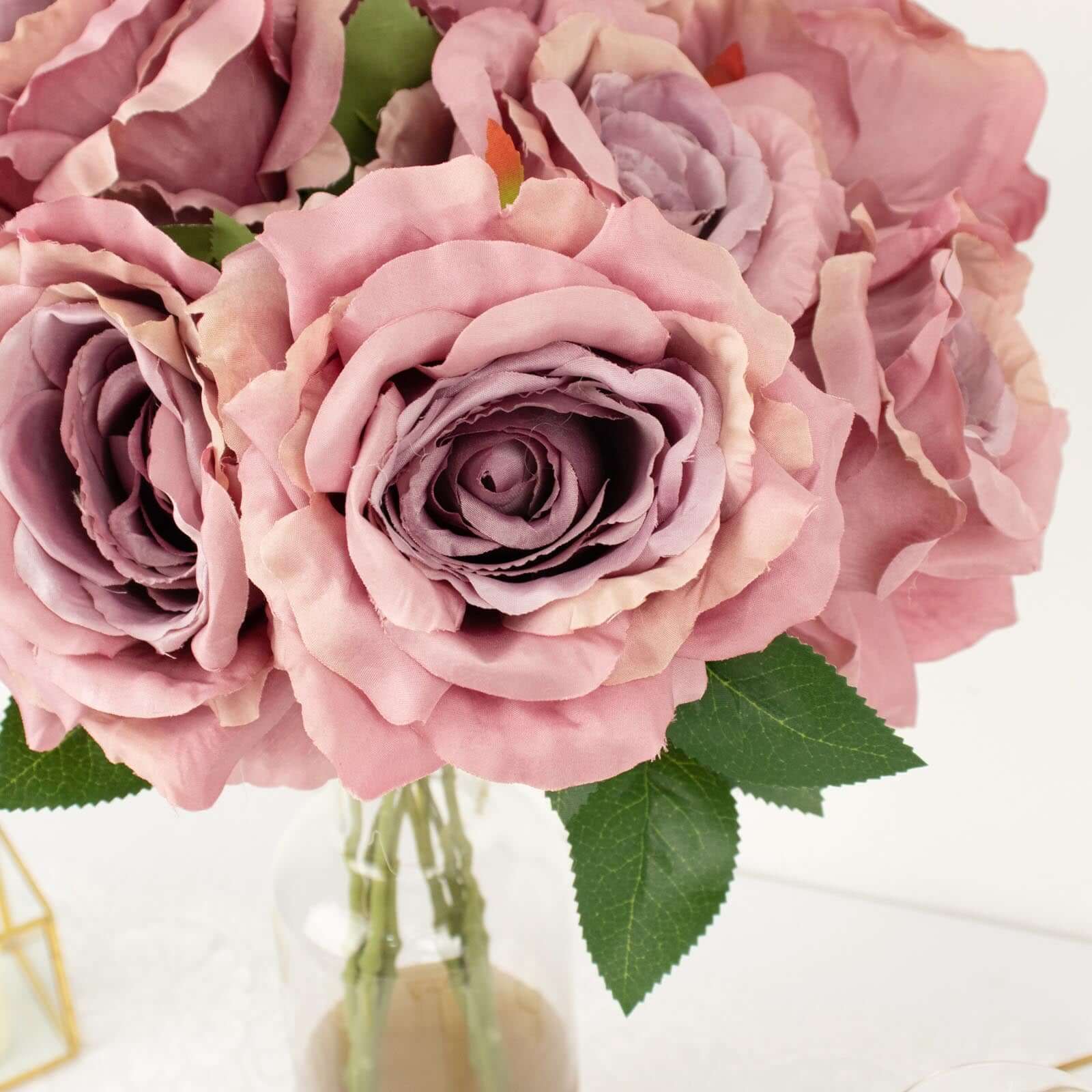 2 Bushes 17-Inch Dusty Rose Premium Silk Jumbo Rose Bouquet for Weddings and Decor