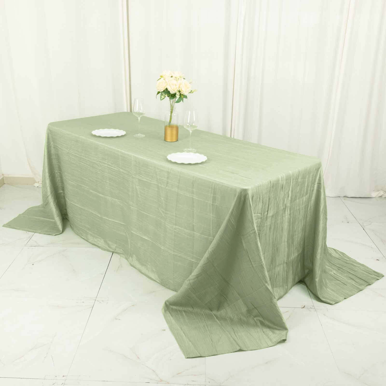 Discount! Sage Green Seamless Accordion Crinkle Taffeta Rectangle Tablecloth 90x132