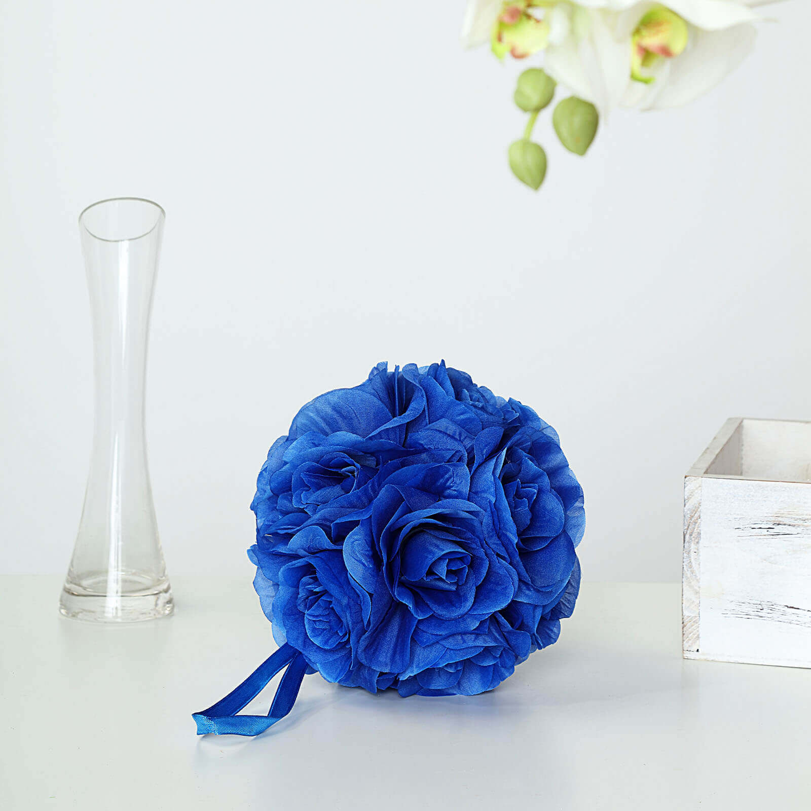 2-Pack 7-Inch Royal Blue Artificial Silk Rose Kissing Balls for Decor