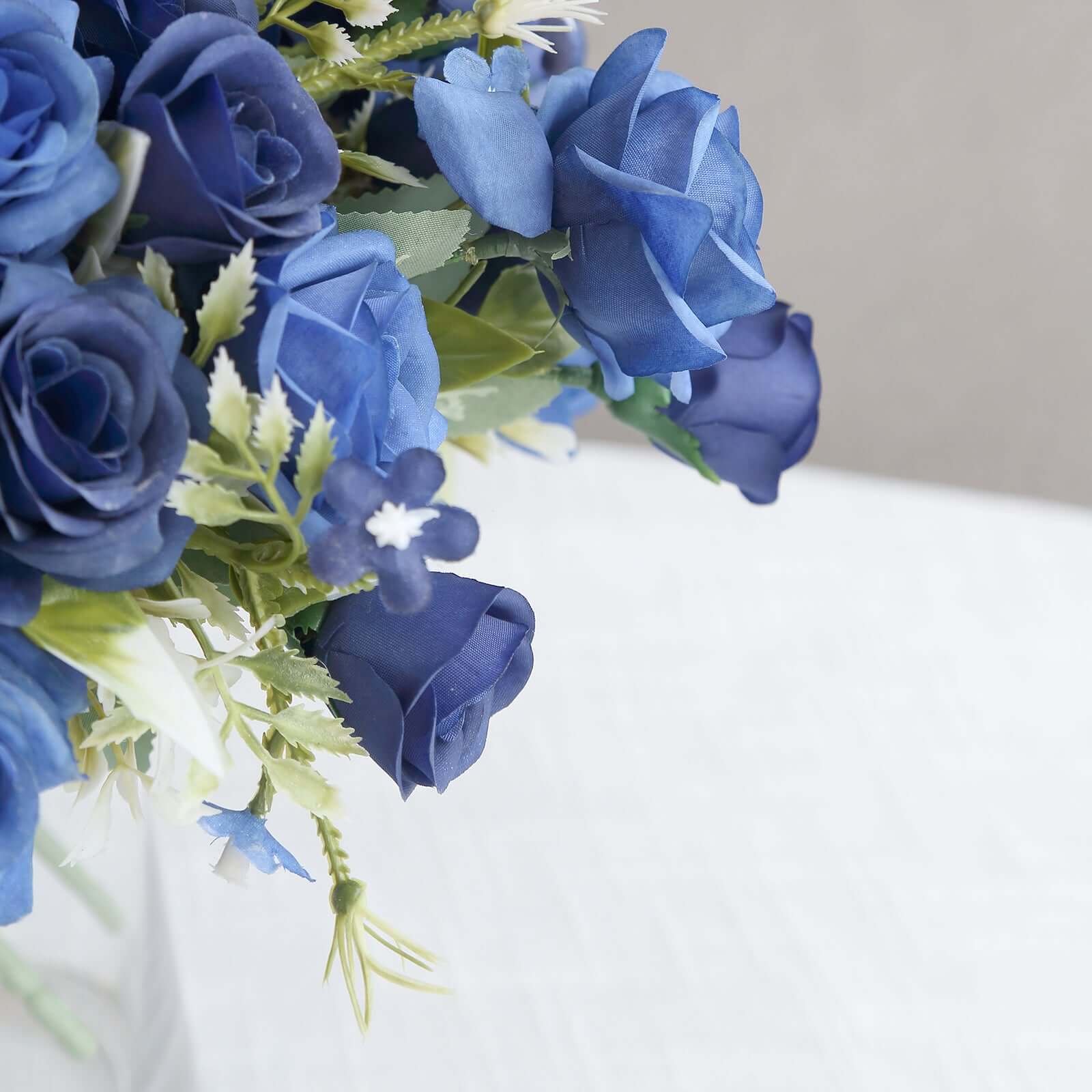 12-Inch Navy Blue Real Touch Artificial Silk Rose Flower Bouquet with 4 Bushes