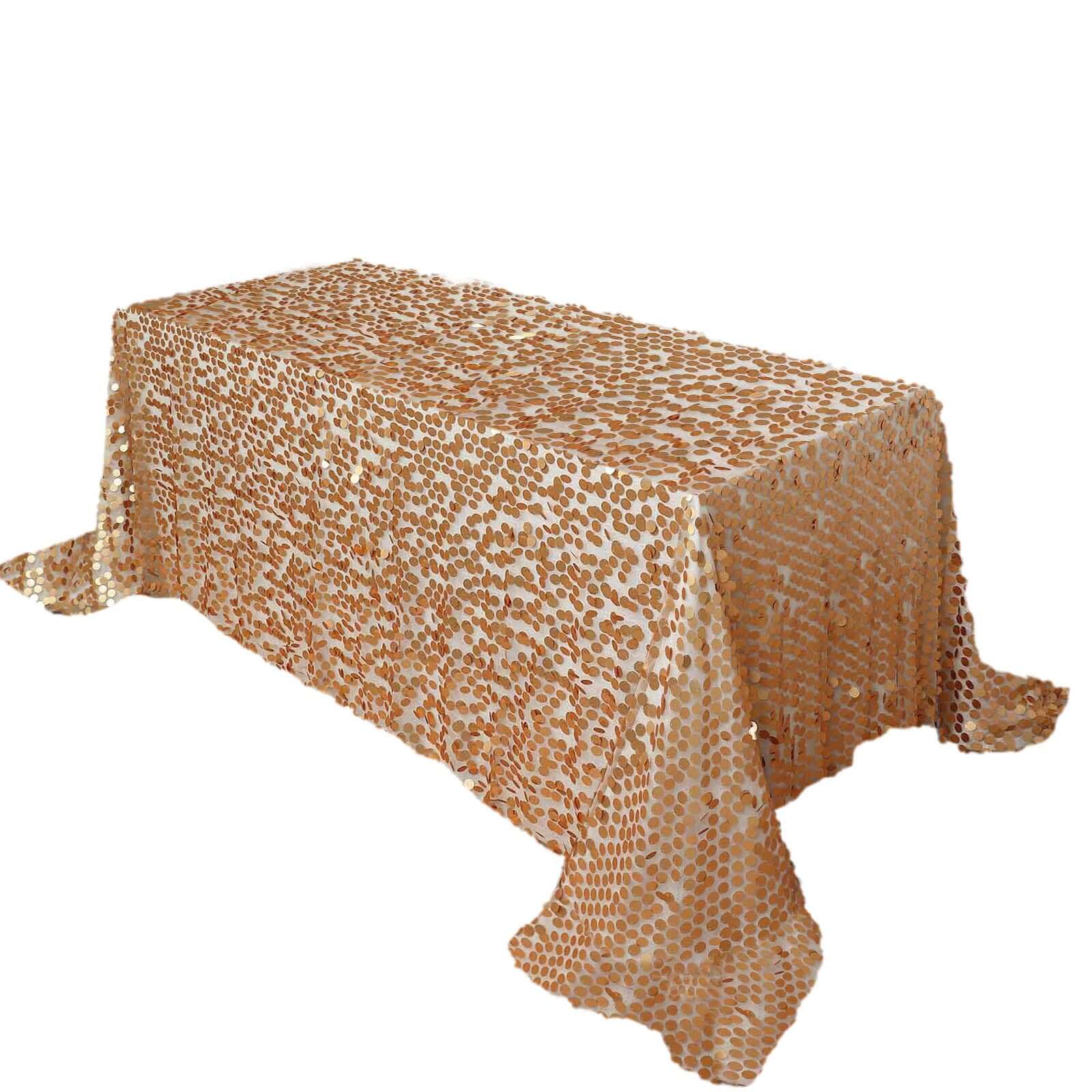 Matte Champagne Sequin Rectangle Tablecloth (90x132) - Ideal for Various Events