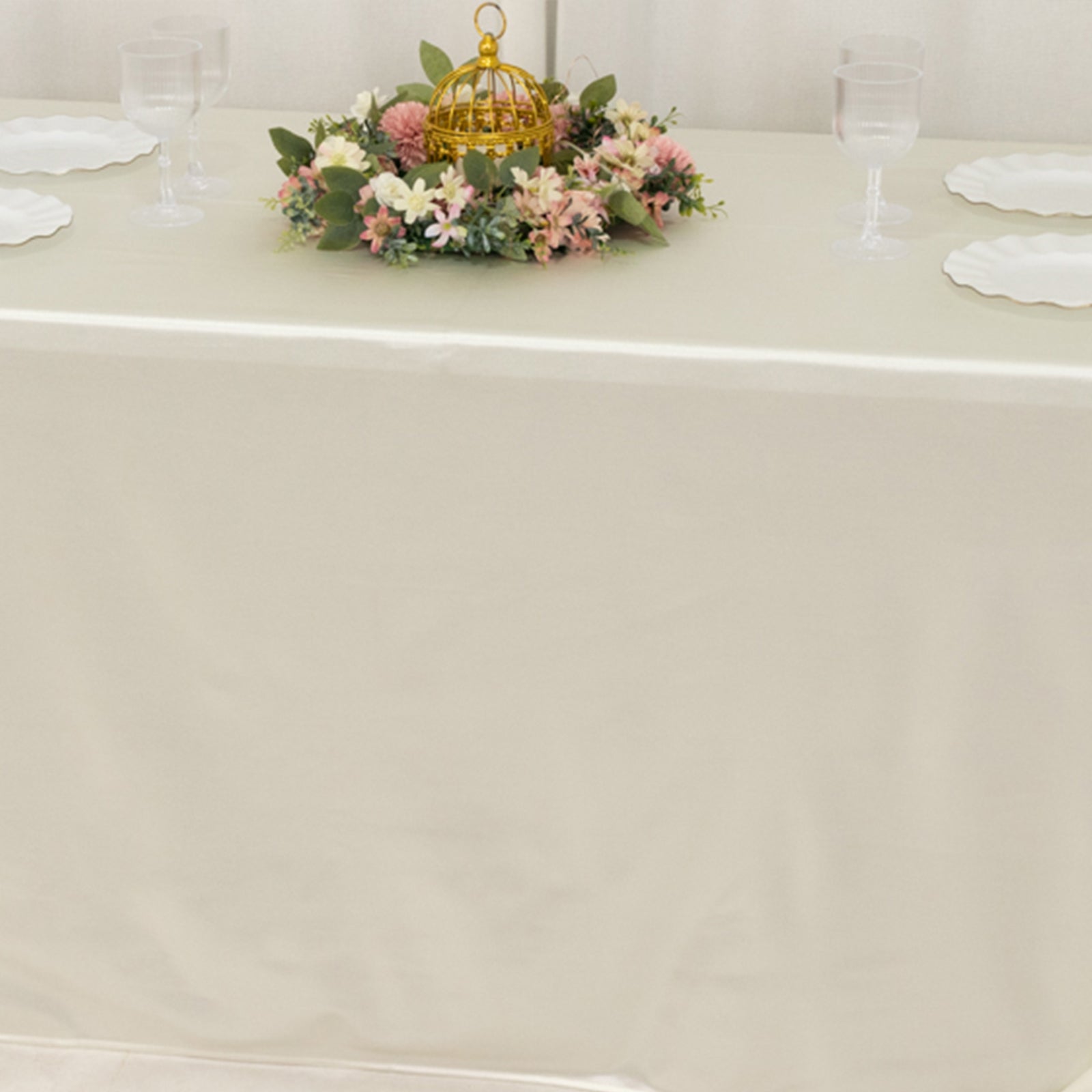 Shimmering Pearl White Premium Scuba Seamless Tablecloth - 90x132, Wrinkle & Stain Resistant