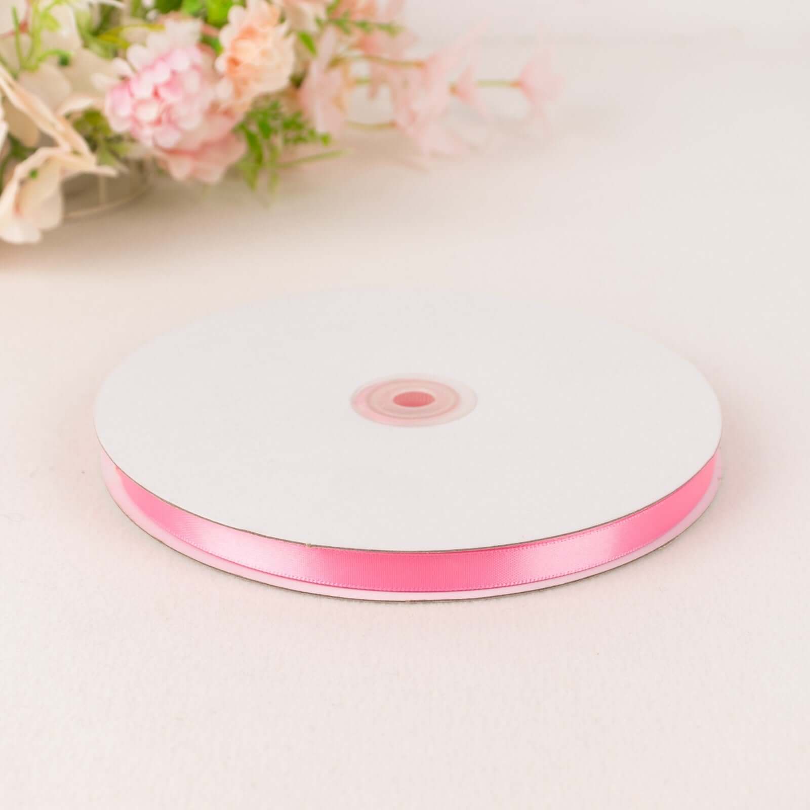 100 Yards of 3/8 Pink Single-Sided Decorative Satin Ribbon for Various Uses