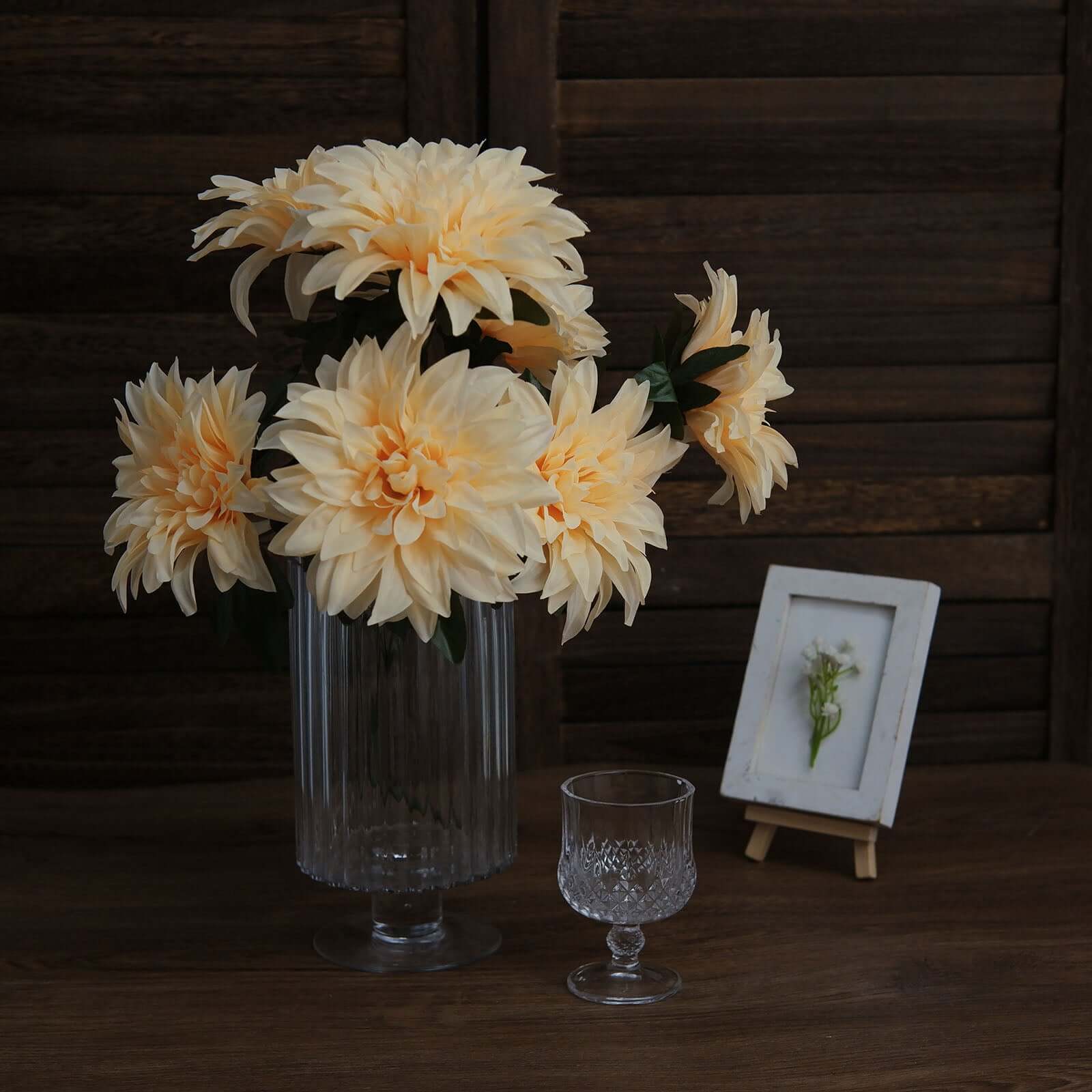 2 Cream Large Head Artificial Dahlia Bouquets - Silk Bridal Flower Decor Sale