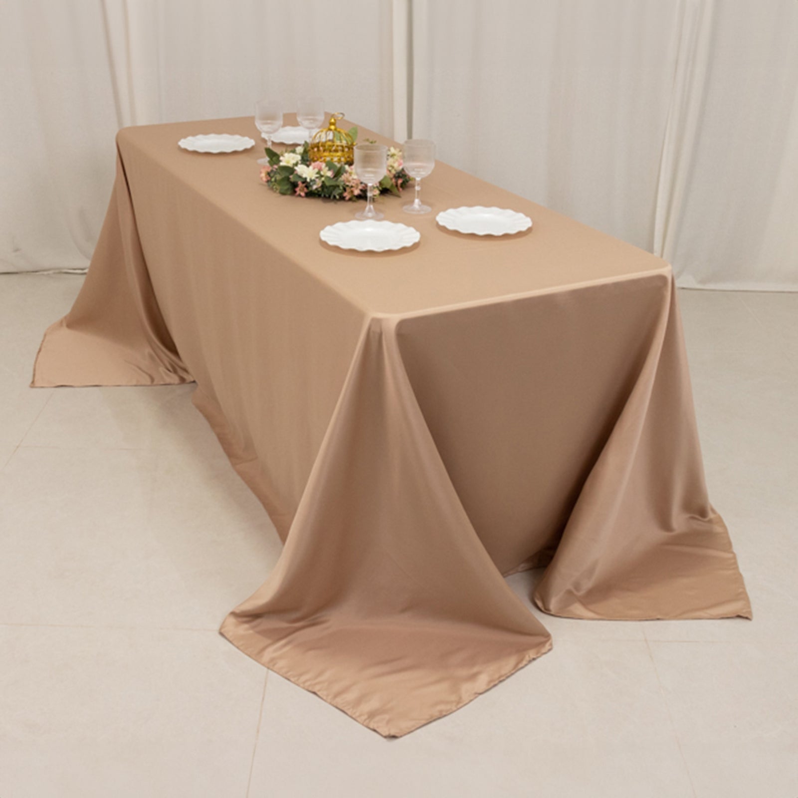 Exclusive Lamour Satin Nude Rectangle Tablecloth - Soft, Silk - like, 90x132