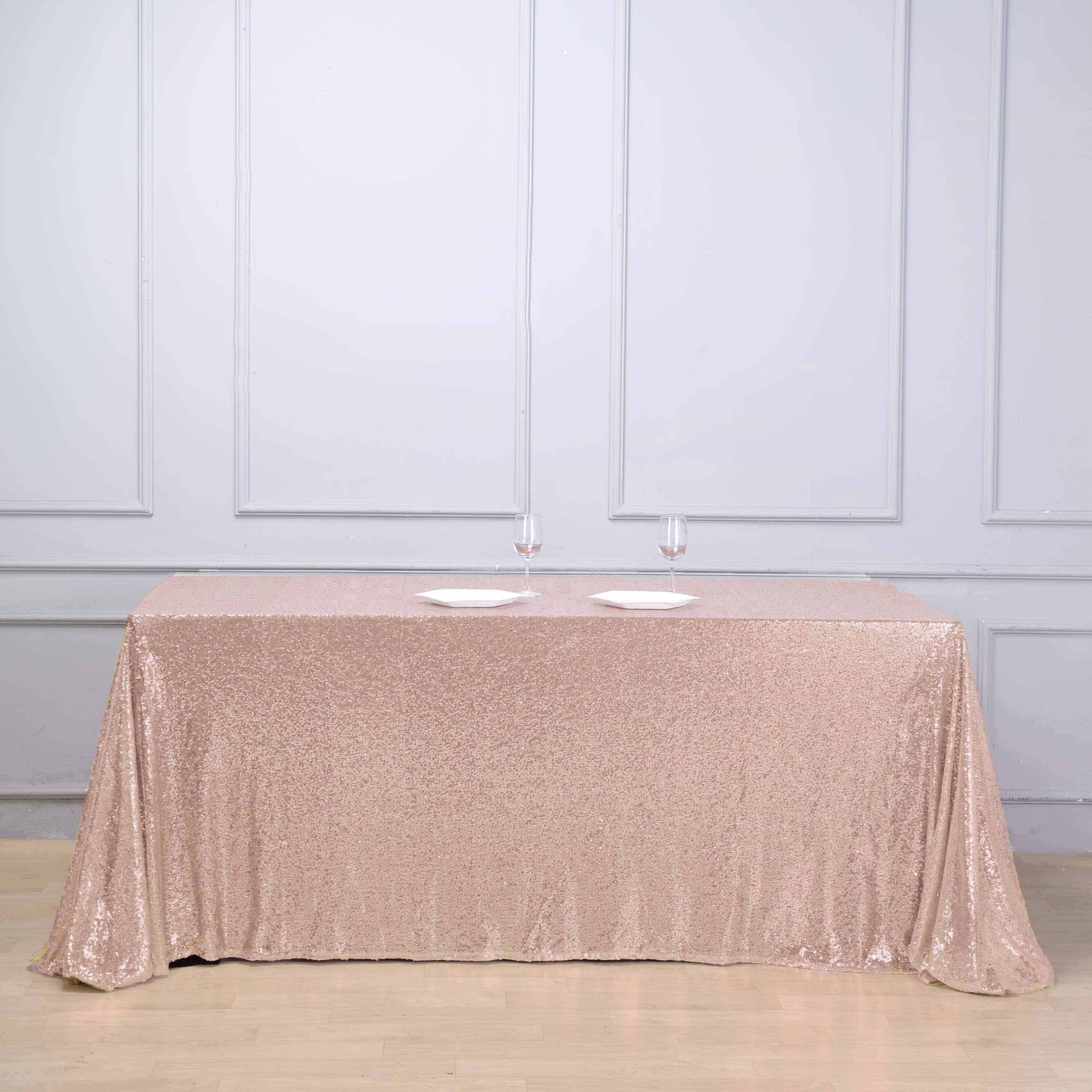 Hot! Rose Gold Seamless Sparkly Sequin Rectangle Tablecloth 90x132